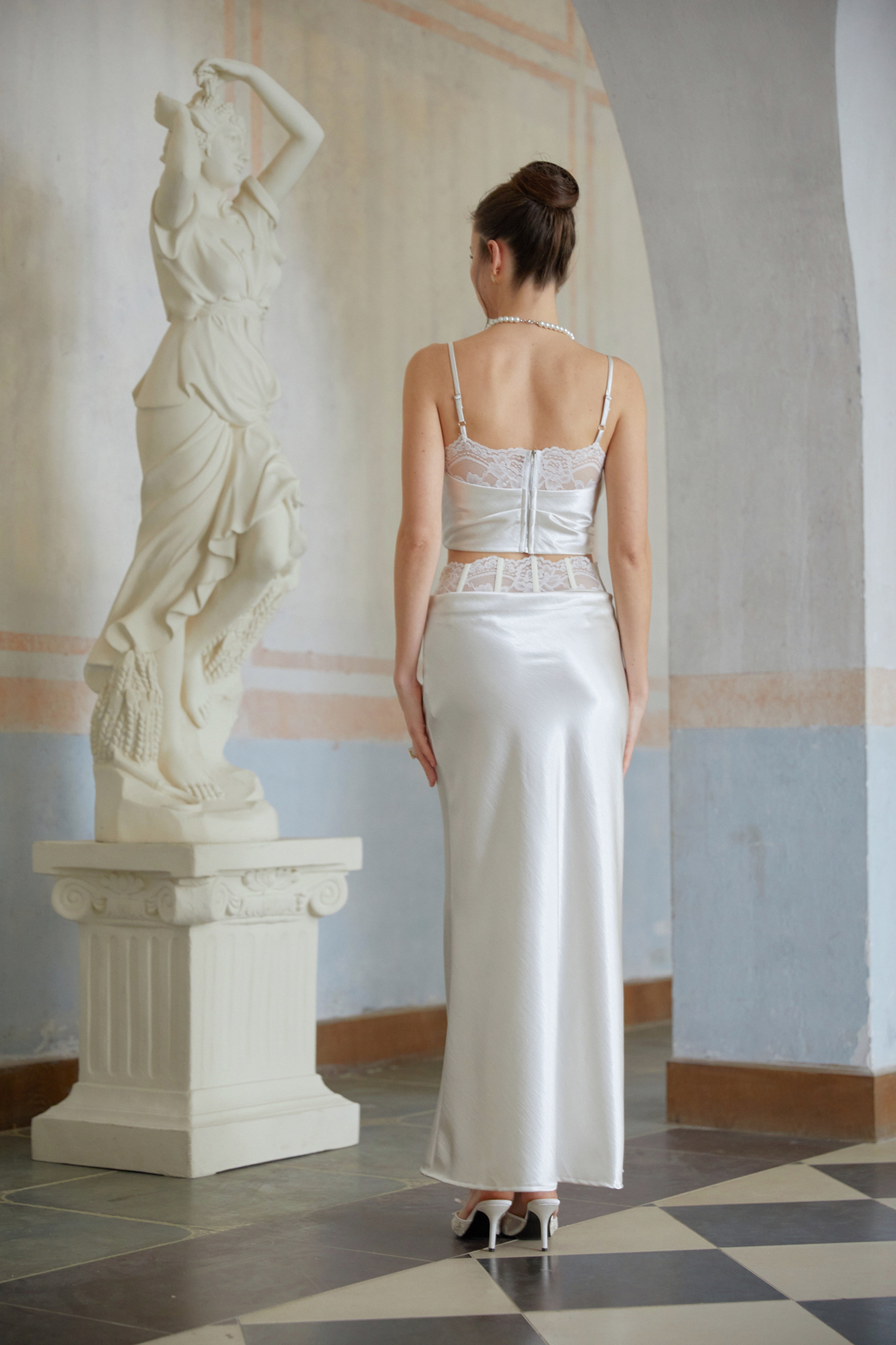 Eeva White Floral Lace Panel Maxi Skirt