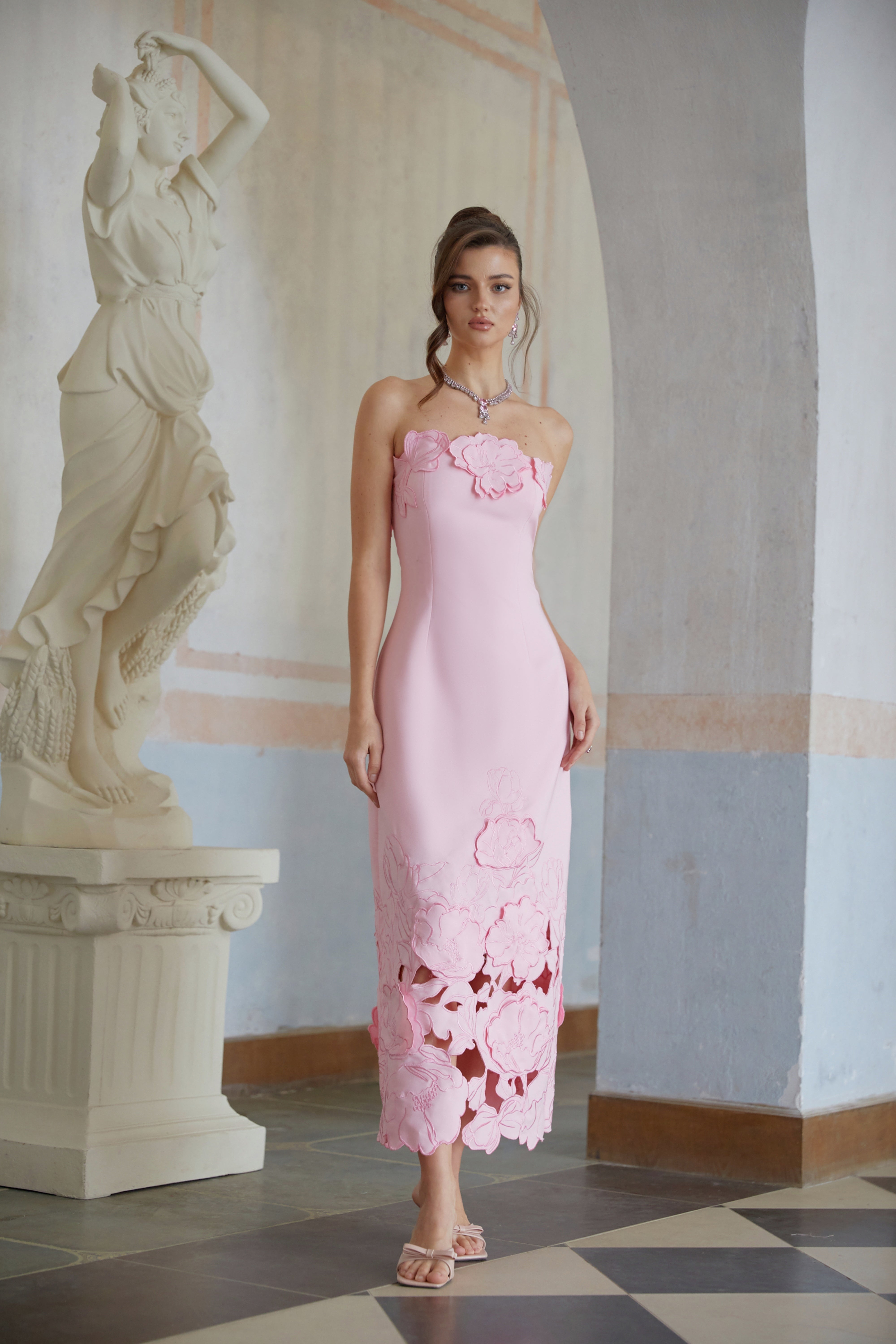 Inga Pink Strapless Floral Embroidered Maxi Dress (Final Sale-US Only)