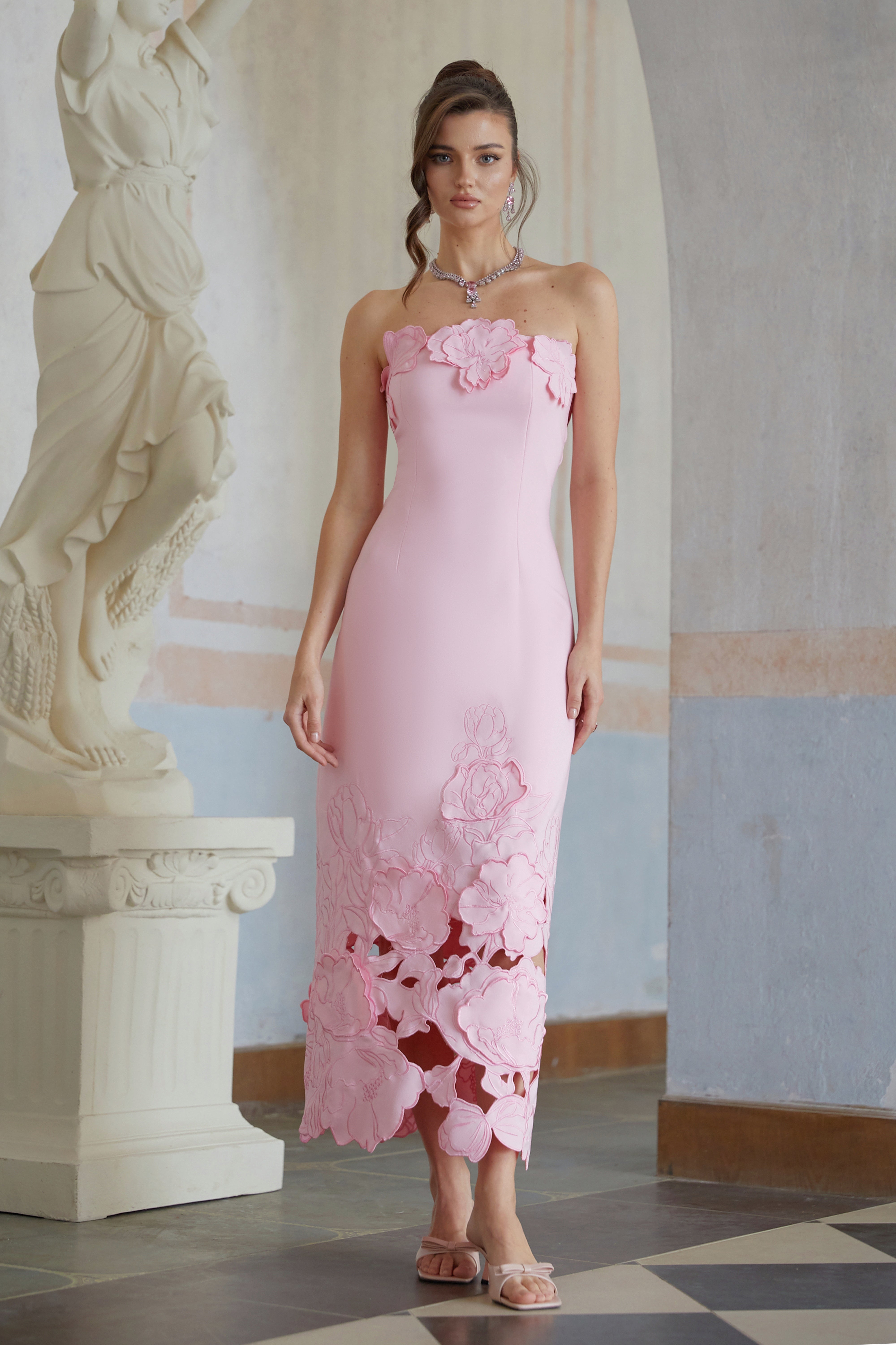 Inga Pink Strapless Floral Embroidered Maxi Dress (Final Sale-US Only)