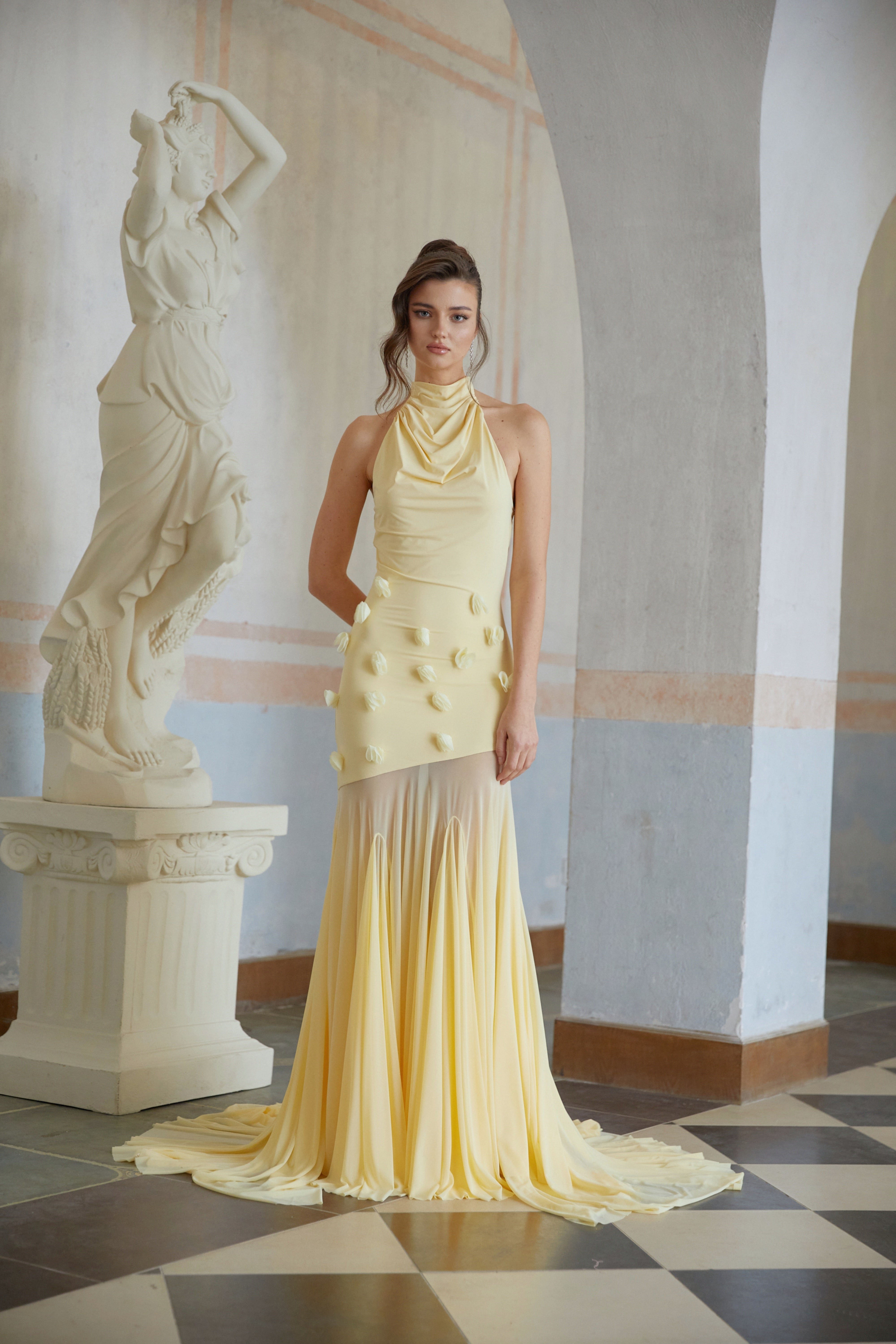 Yvette Yellow 3D Petal Mermaid Maxi Dress (Final Sale)
