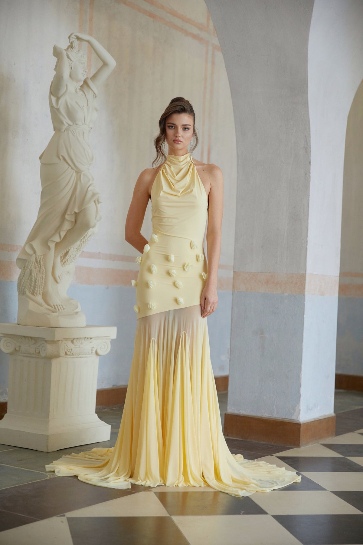 Yvette Yellow 3D Petal Mermaid Maxi Dress