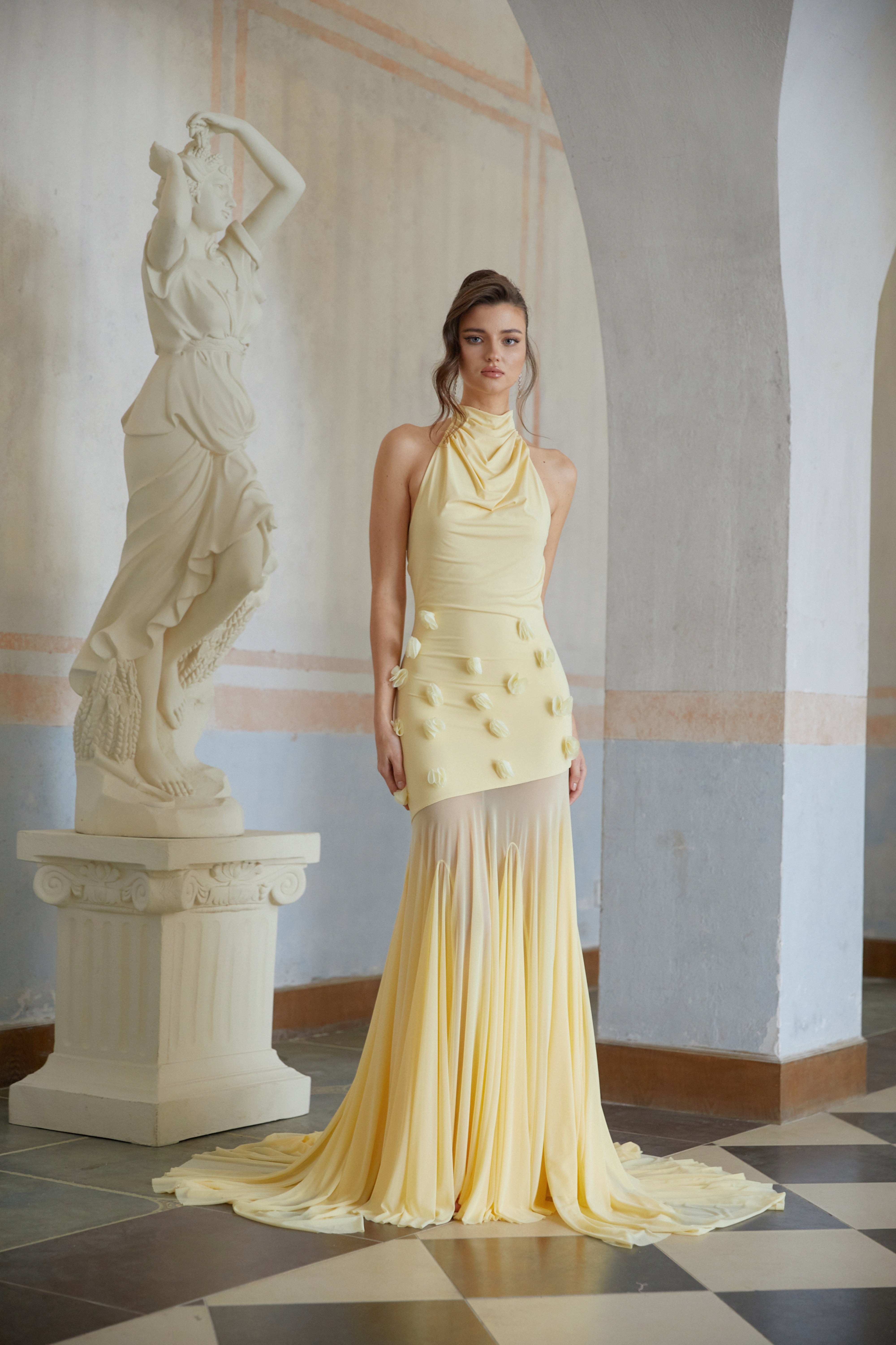 Yvette Yellow 3D Petal Mermaid Maxi Dress (Final Sale)