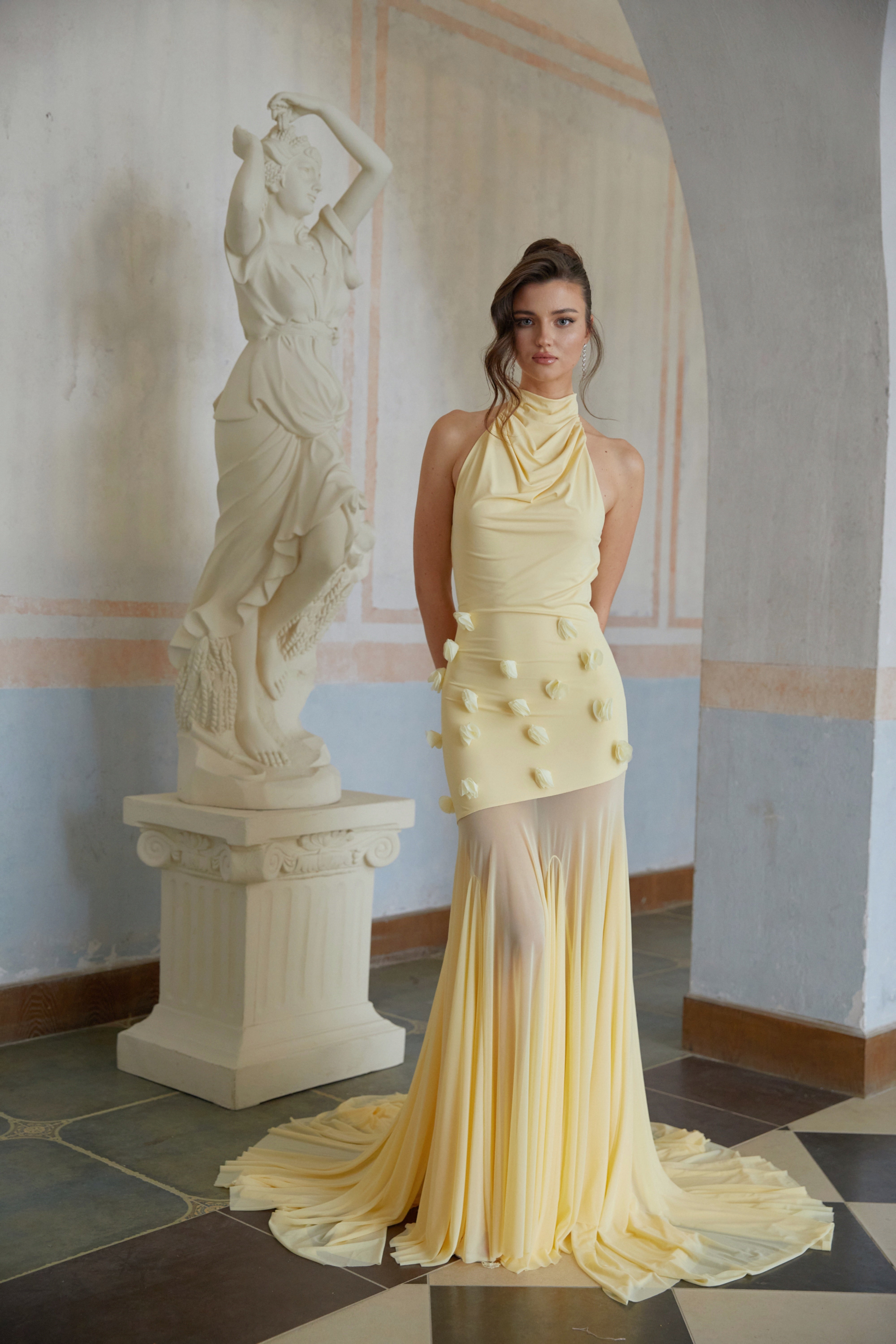 Yvette Yellow 3D Petal Mermaid Maxi Dress (Final Sale)