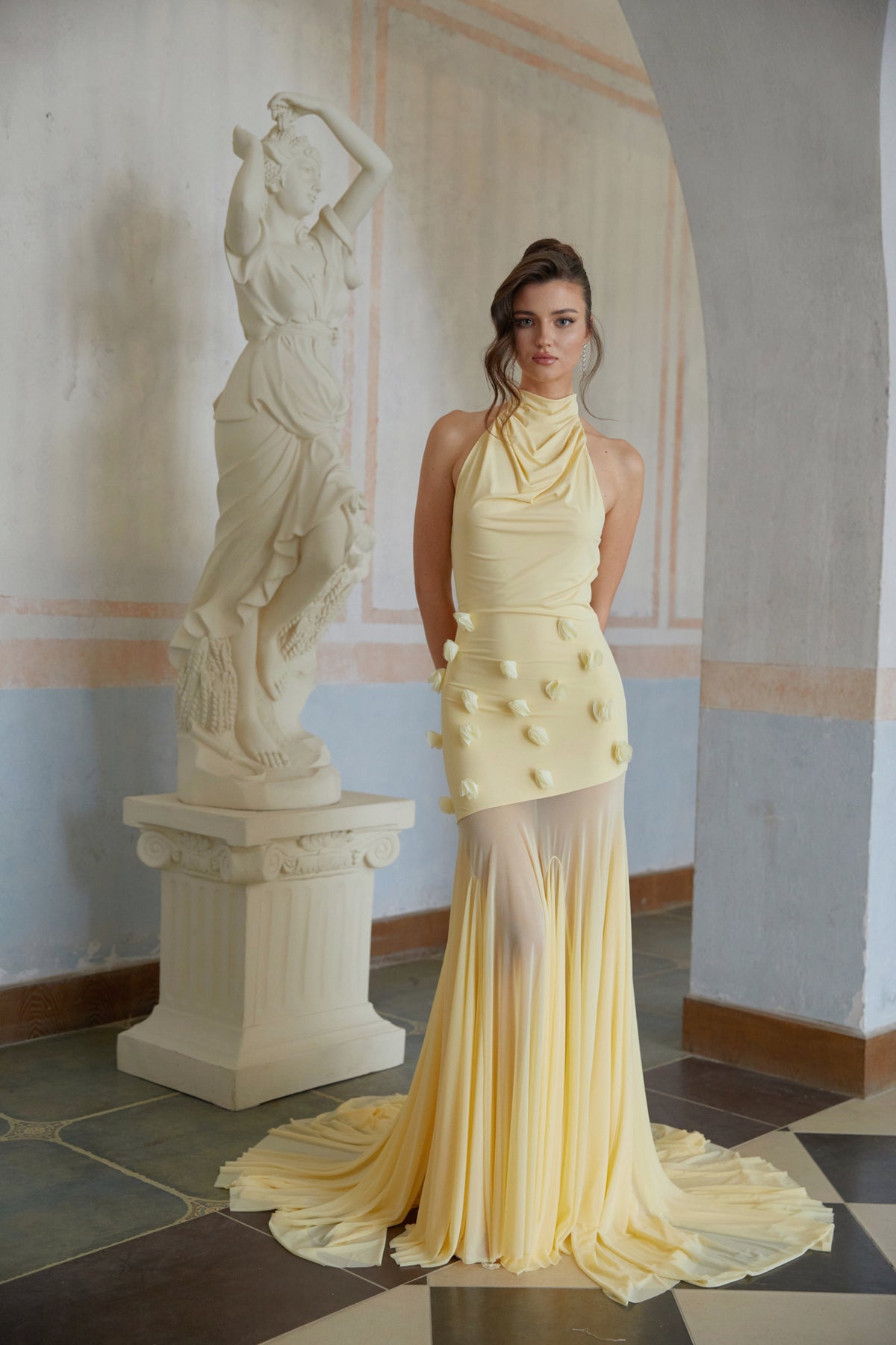 Yvette Yellow 3D Petal Mermaid Maxi Dress (Final Sale)