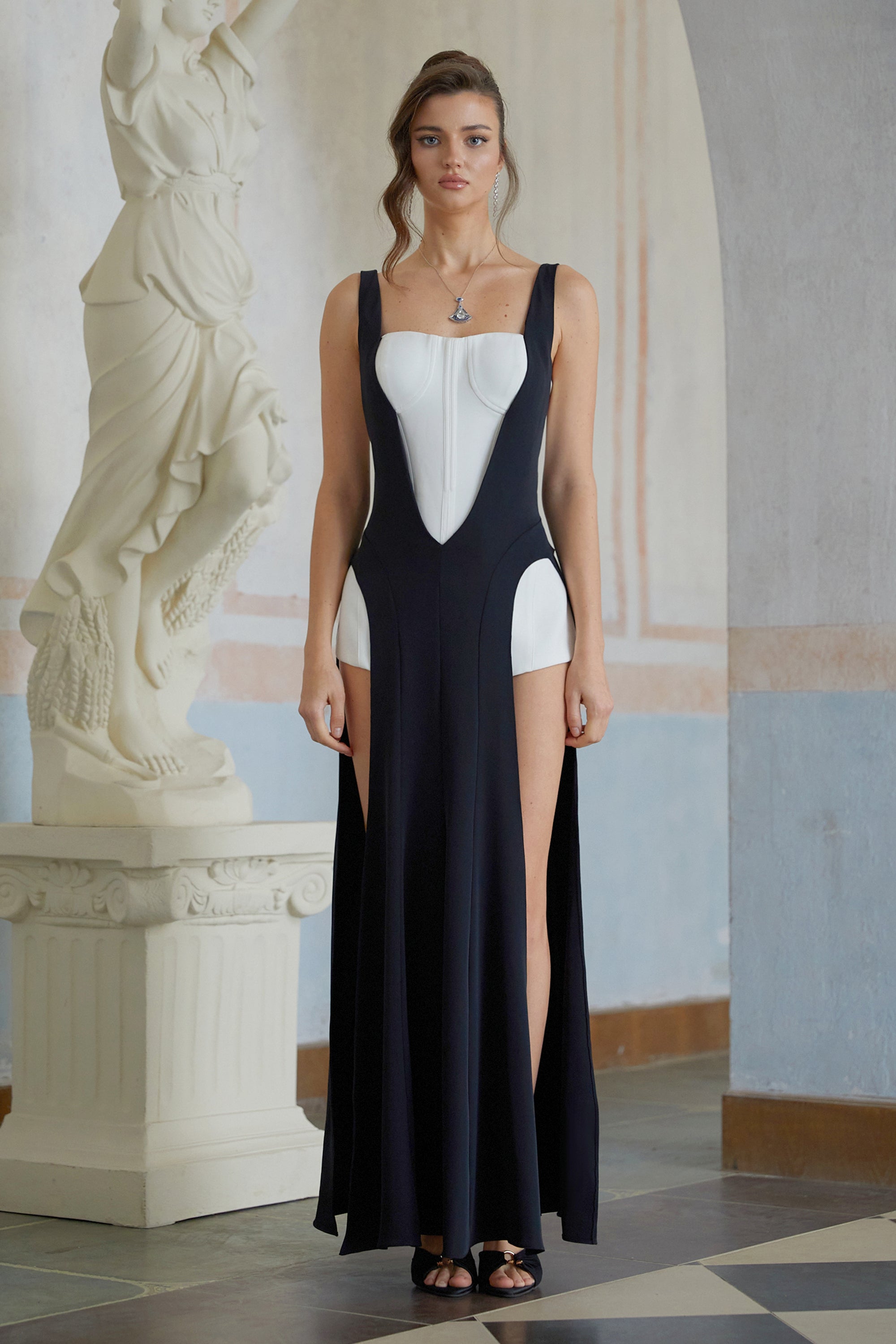 Róisín Color Block Corseted Bodysuit Panel Maxi Dress