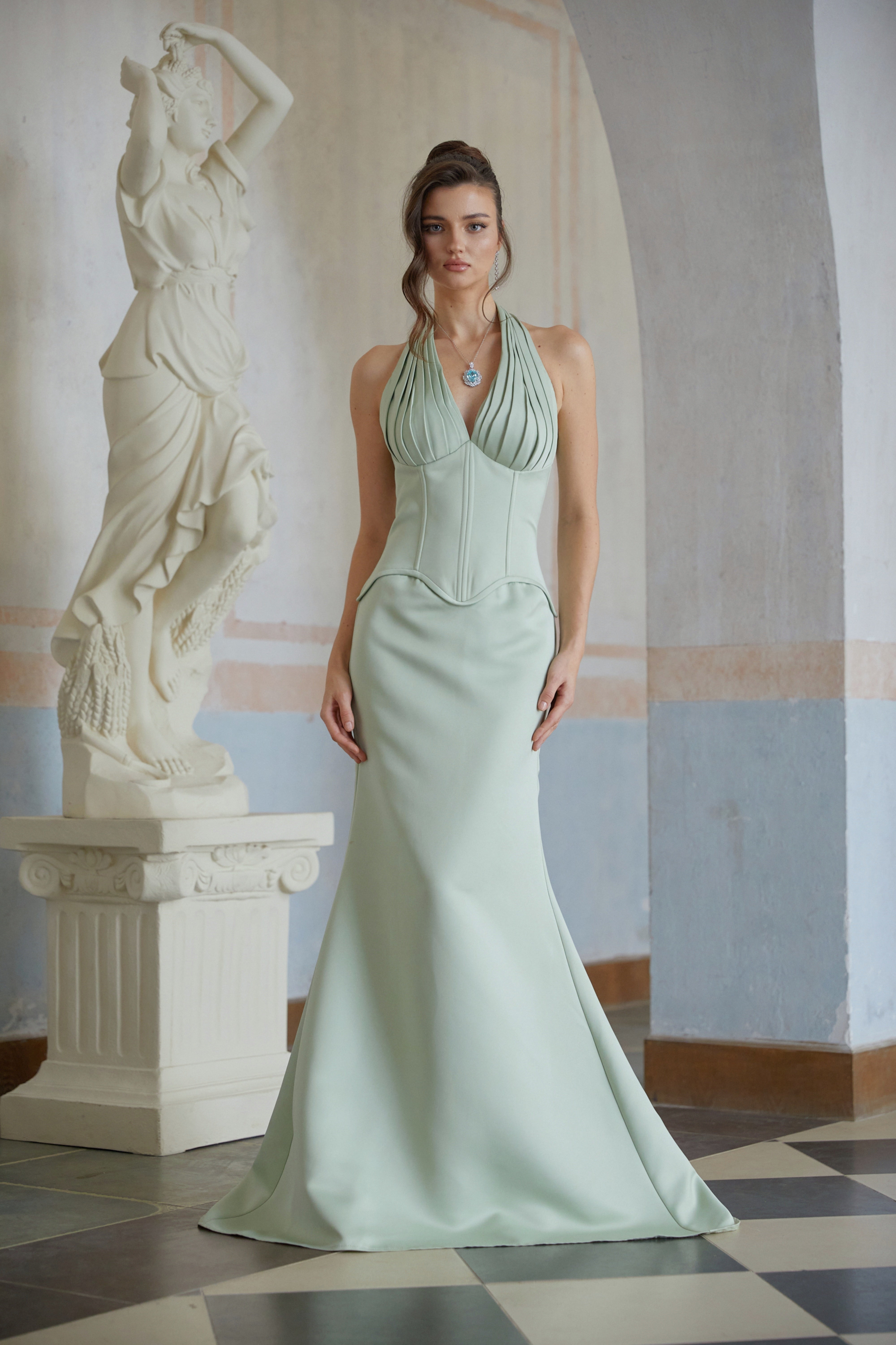 Aurélie Green Halterneck Mermaid Maxi Dress