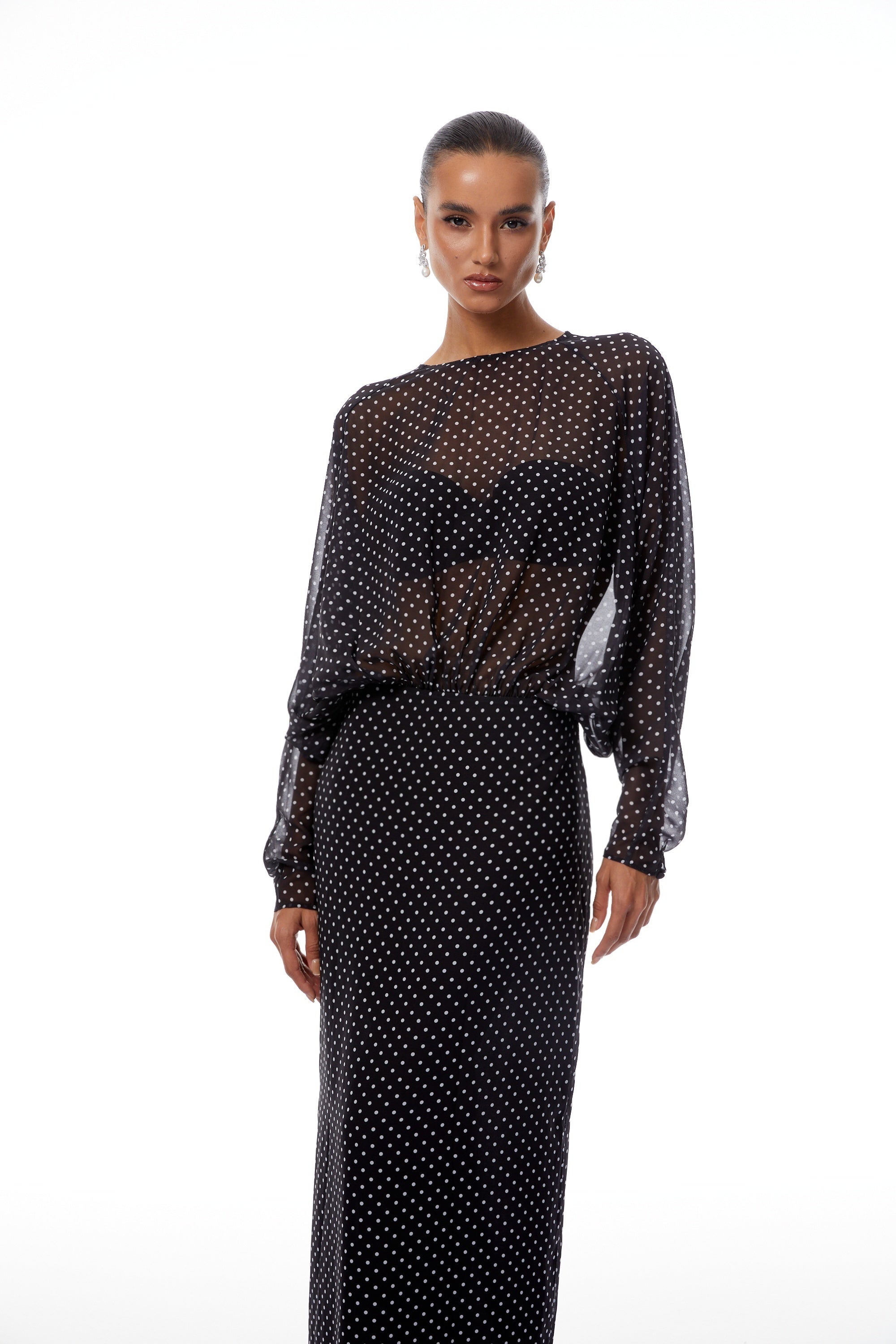Emilia Black Polka Dot Chiffon Maxi Dress (Final Sale-US Only)