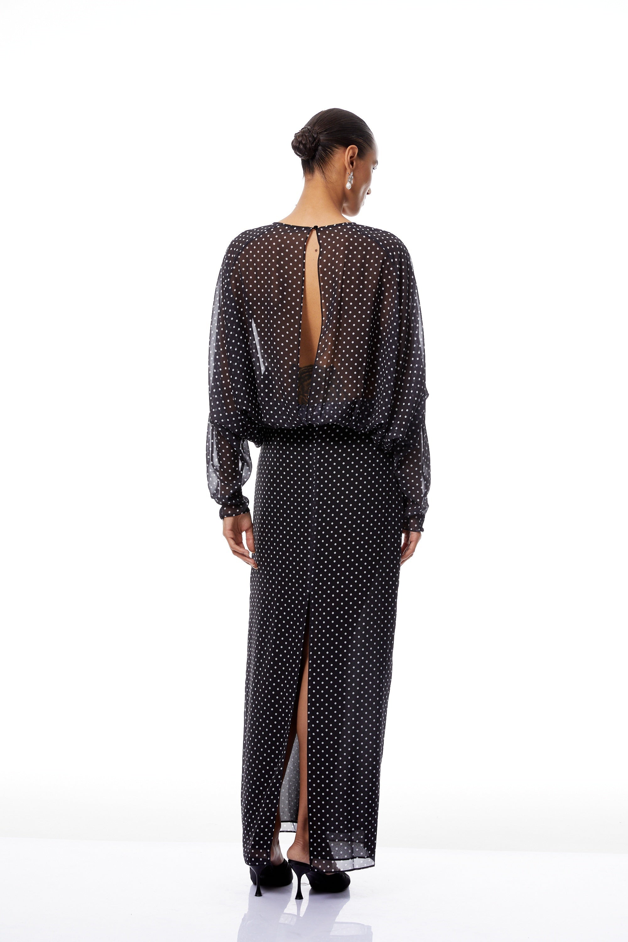 Emilia Black Polka Dot Chiffon Maxi Dress (Final Sale-US Only)