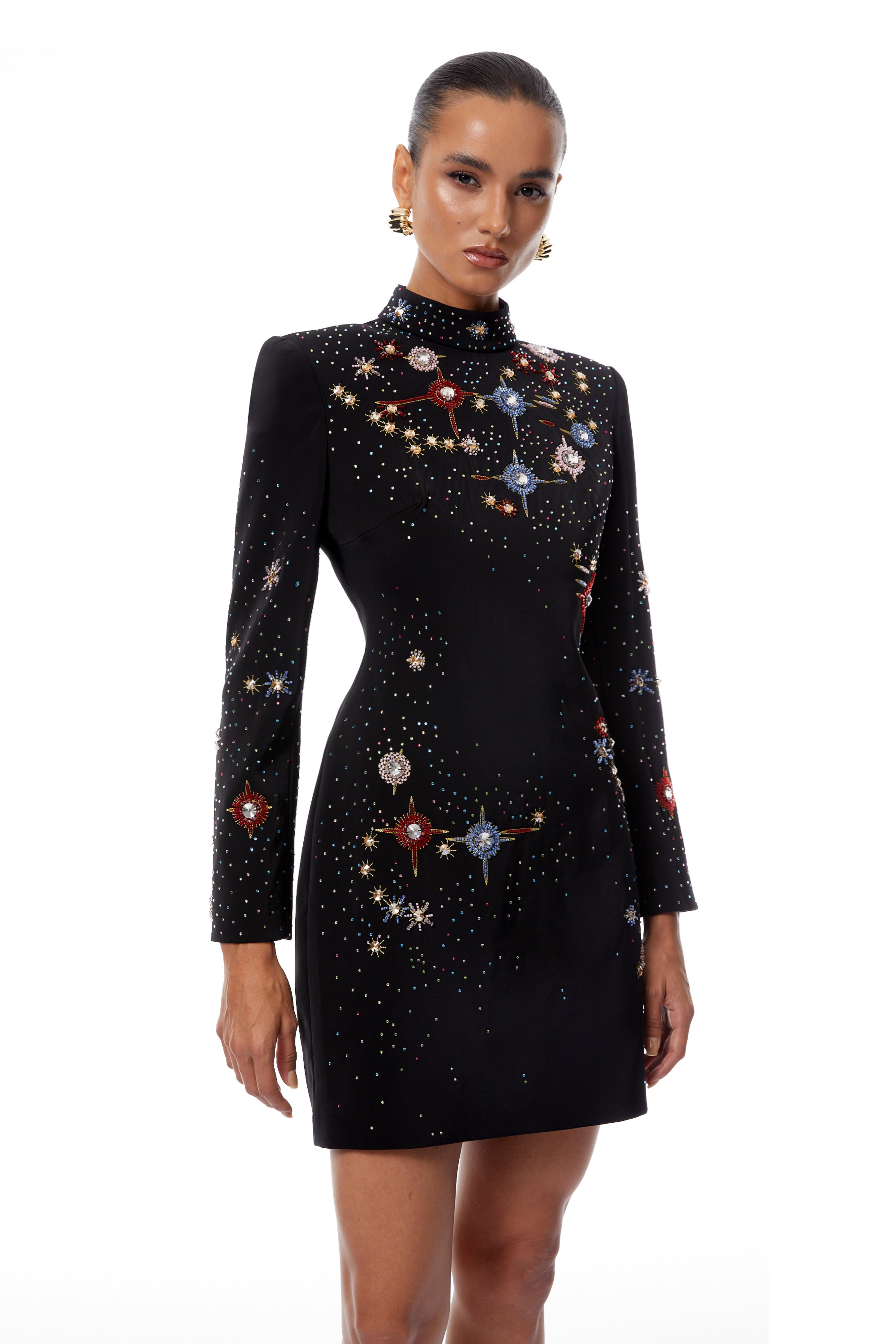 Rosaria Black Embellished Constellation Mini Dress