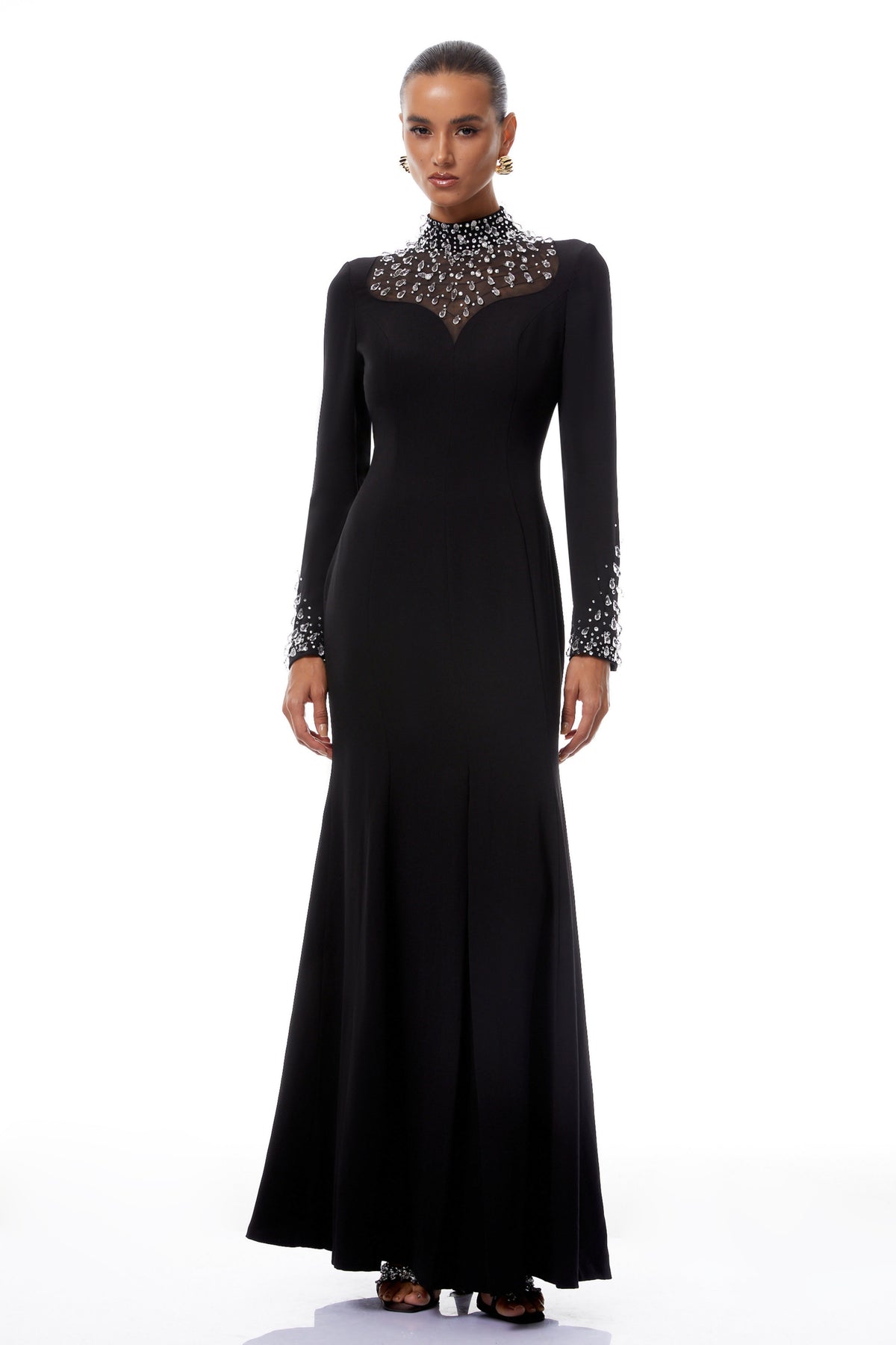 Oona Black Embellished Flared Maxi Gown (Final Sale)