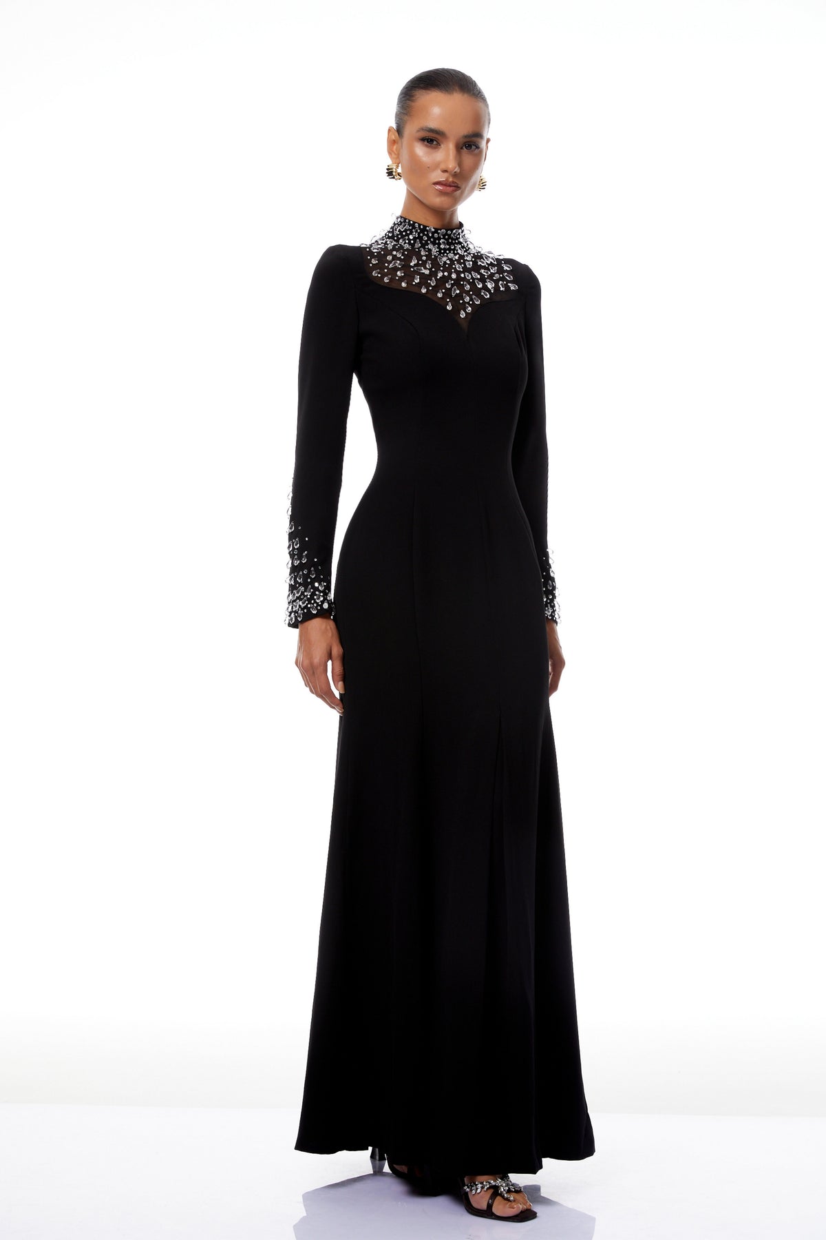 Oona Black Embellished Flared Maxi Gown (Final Sale)