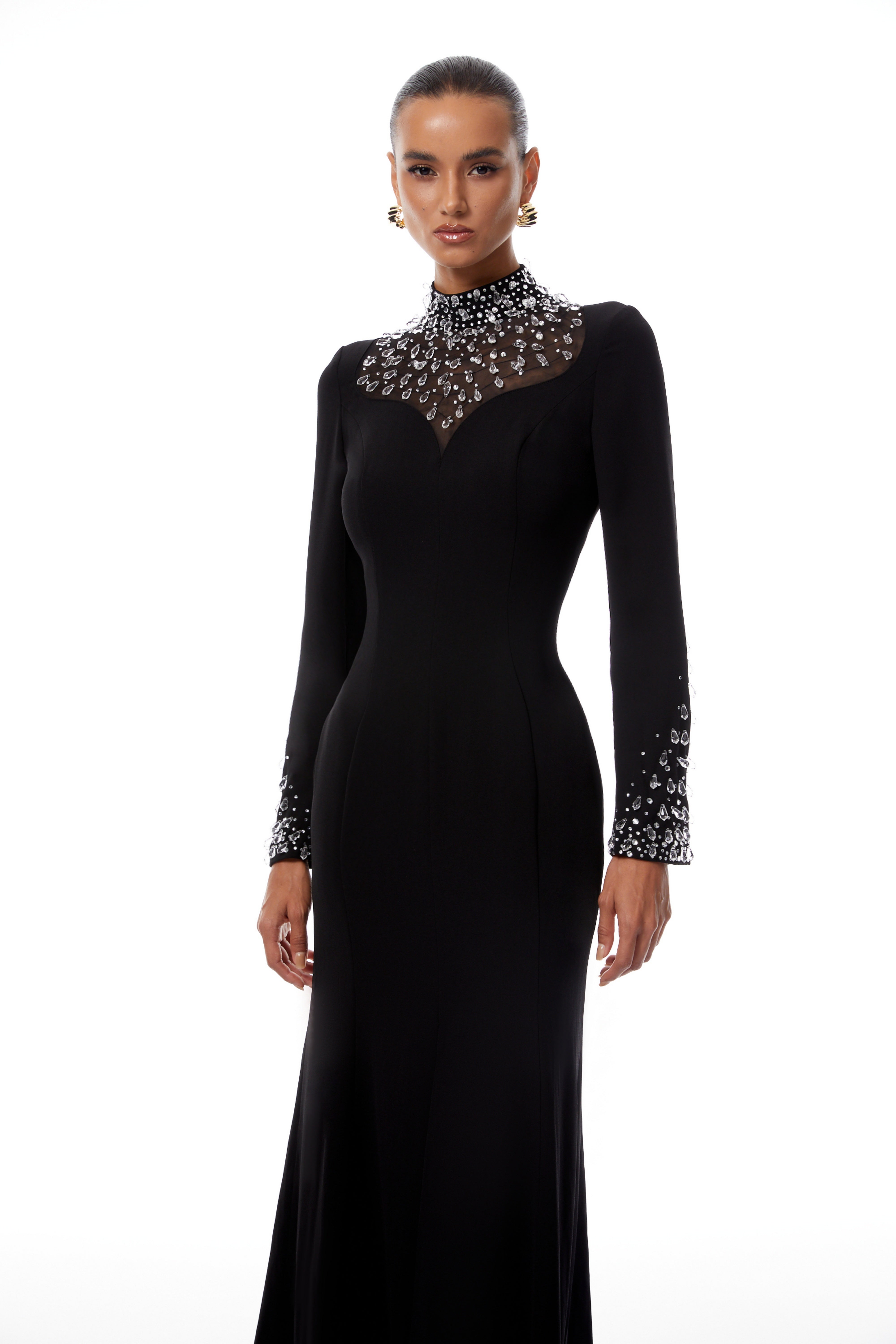 Oona Black Embellished Flared Maxi Gown