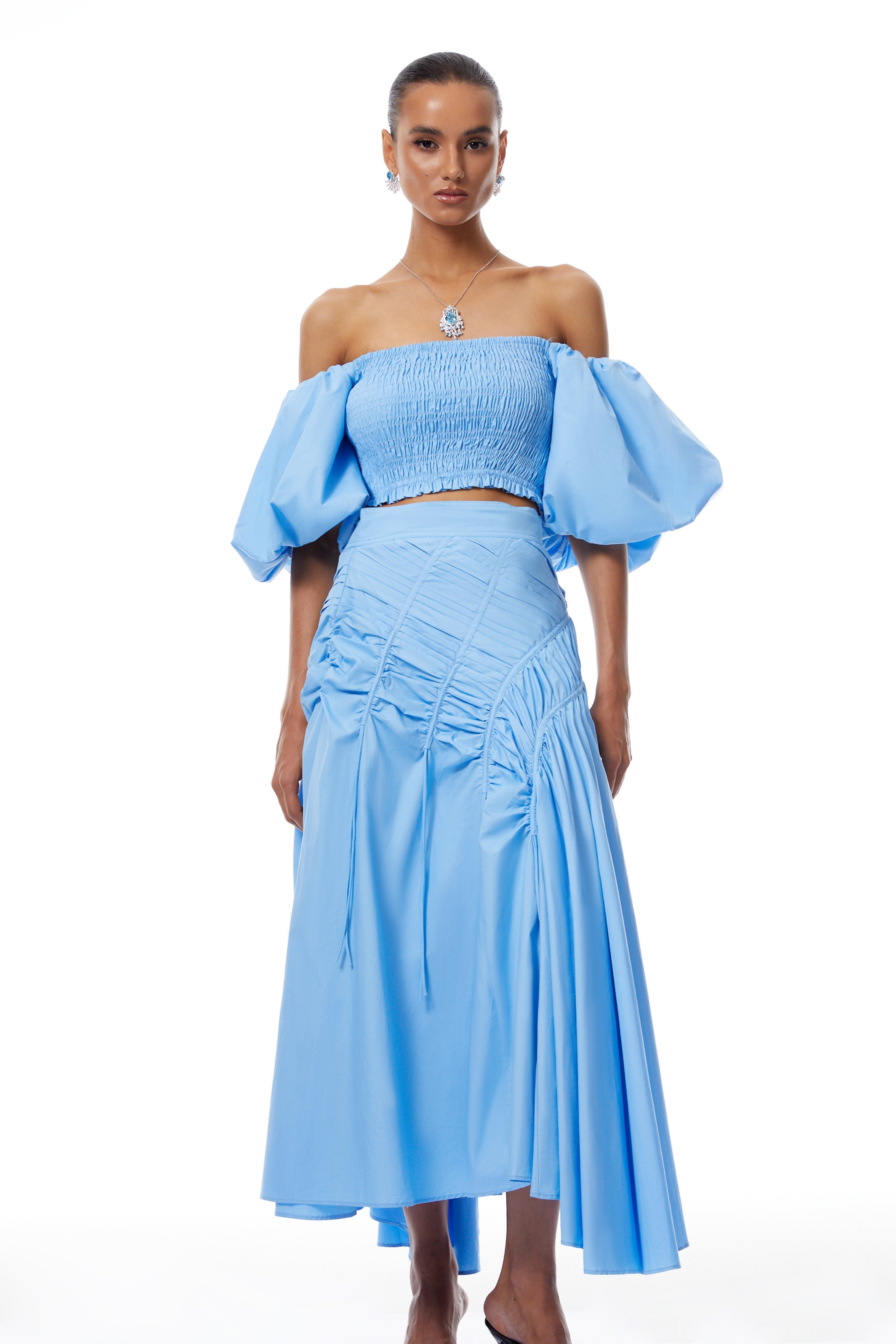 Alejandra Blue Smocked Top & Asymmetrical Skirt Set