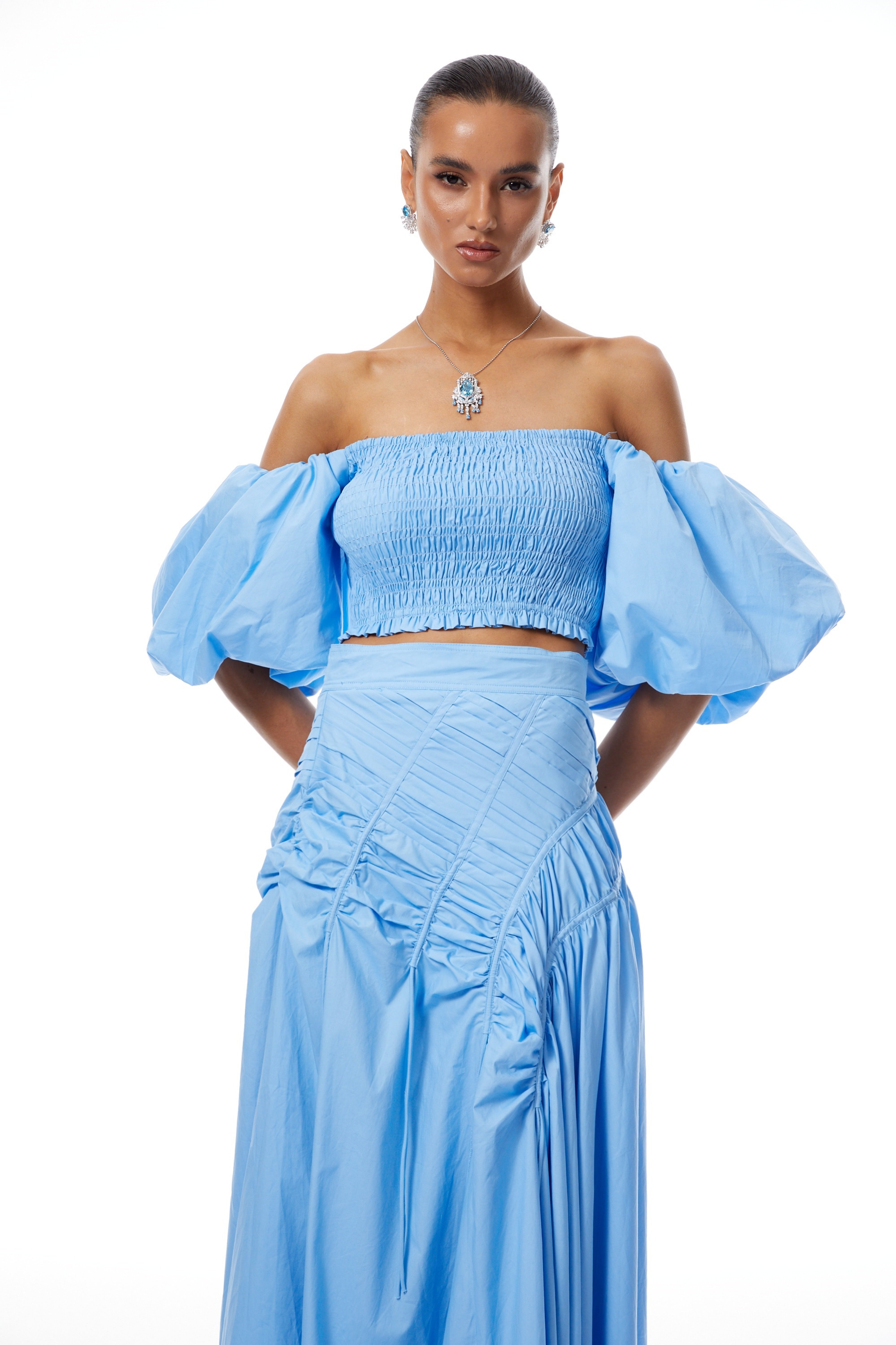 Alejandra Blue Smocked Top & Asymmetrical Skirt Set