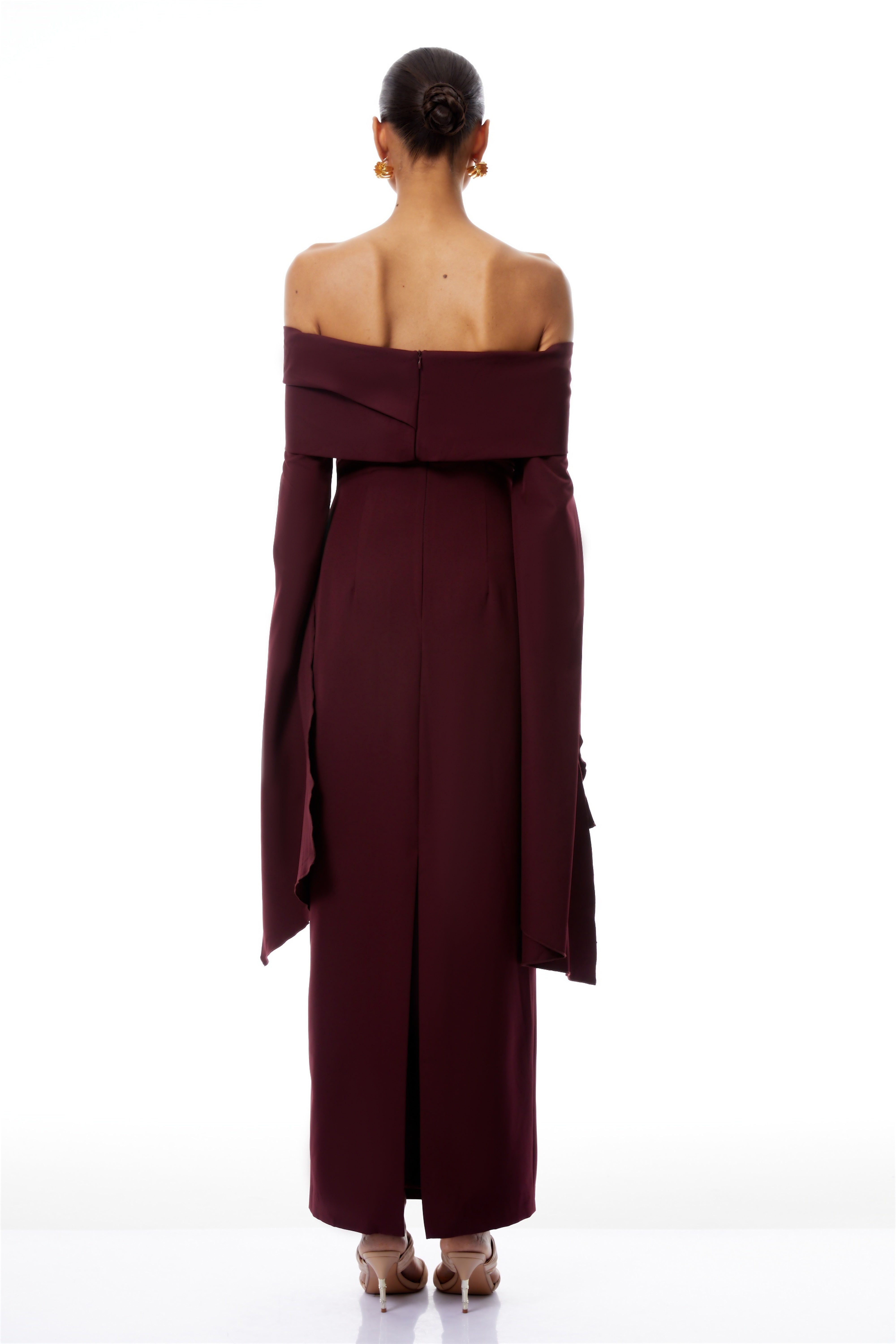 Dorotea Burgundy Off Shoulder Maxi Gown