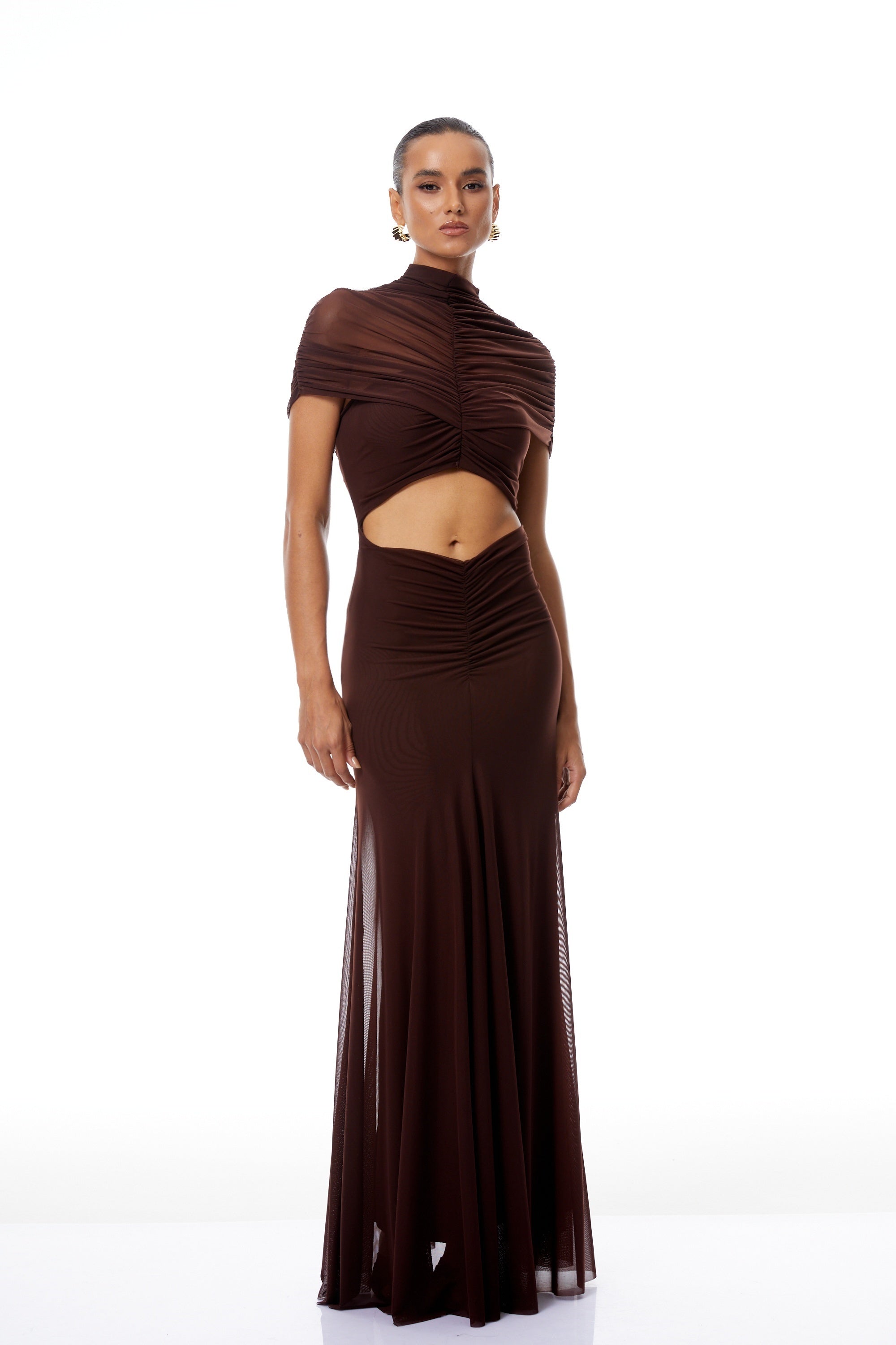 Bruna Cut-Out Ruched Mesh Maxi Dress (Final Sale)