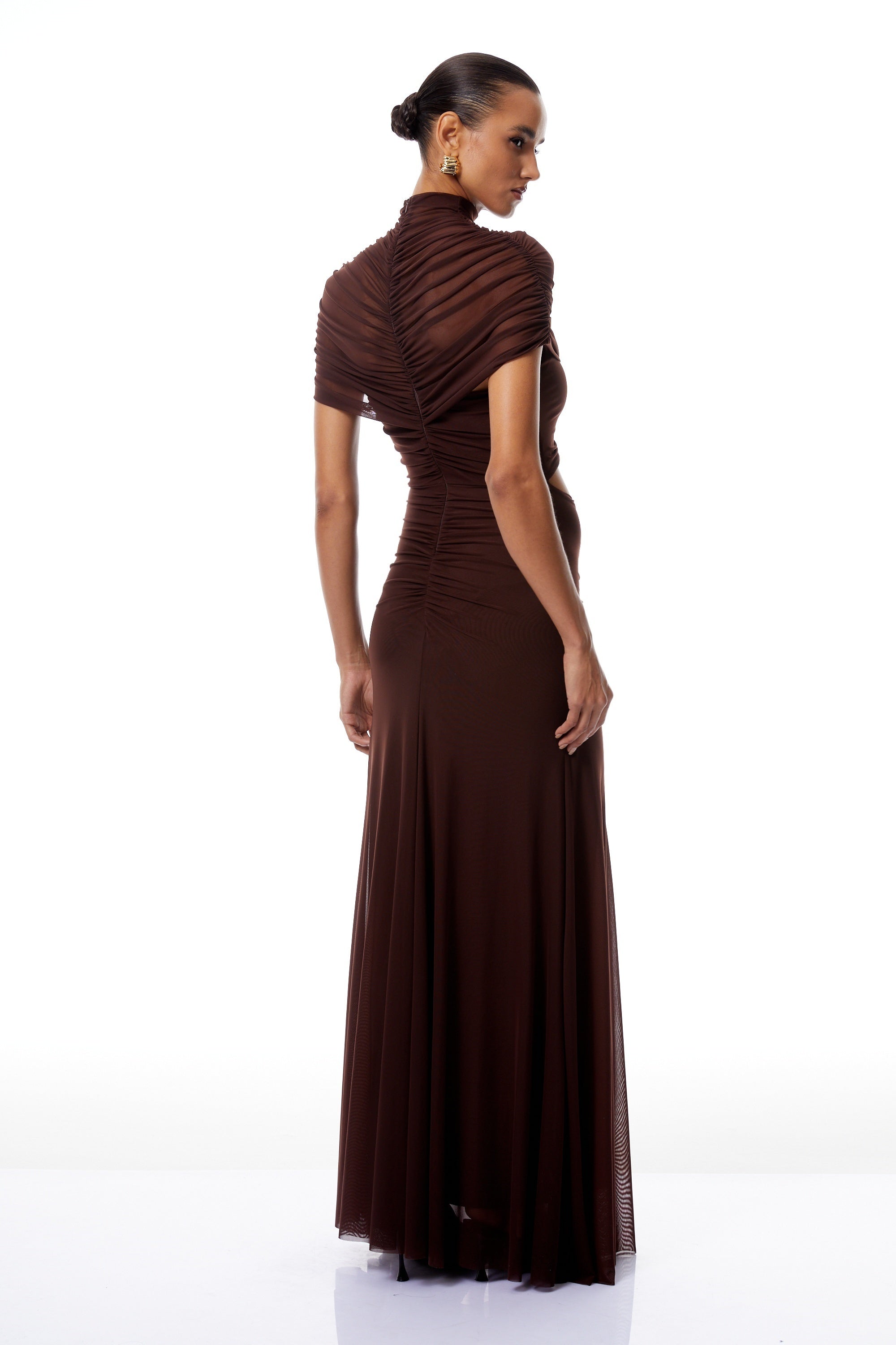 Bruna Cut-Out Ruched Mesh Maxi Dress (Final Sale)