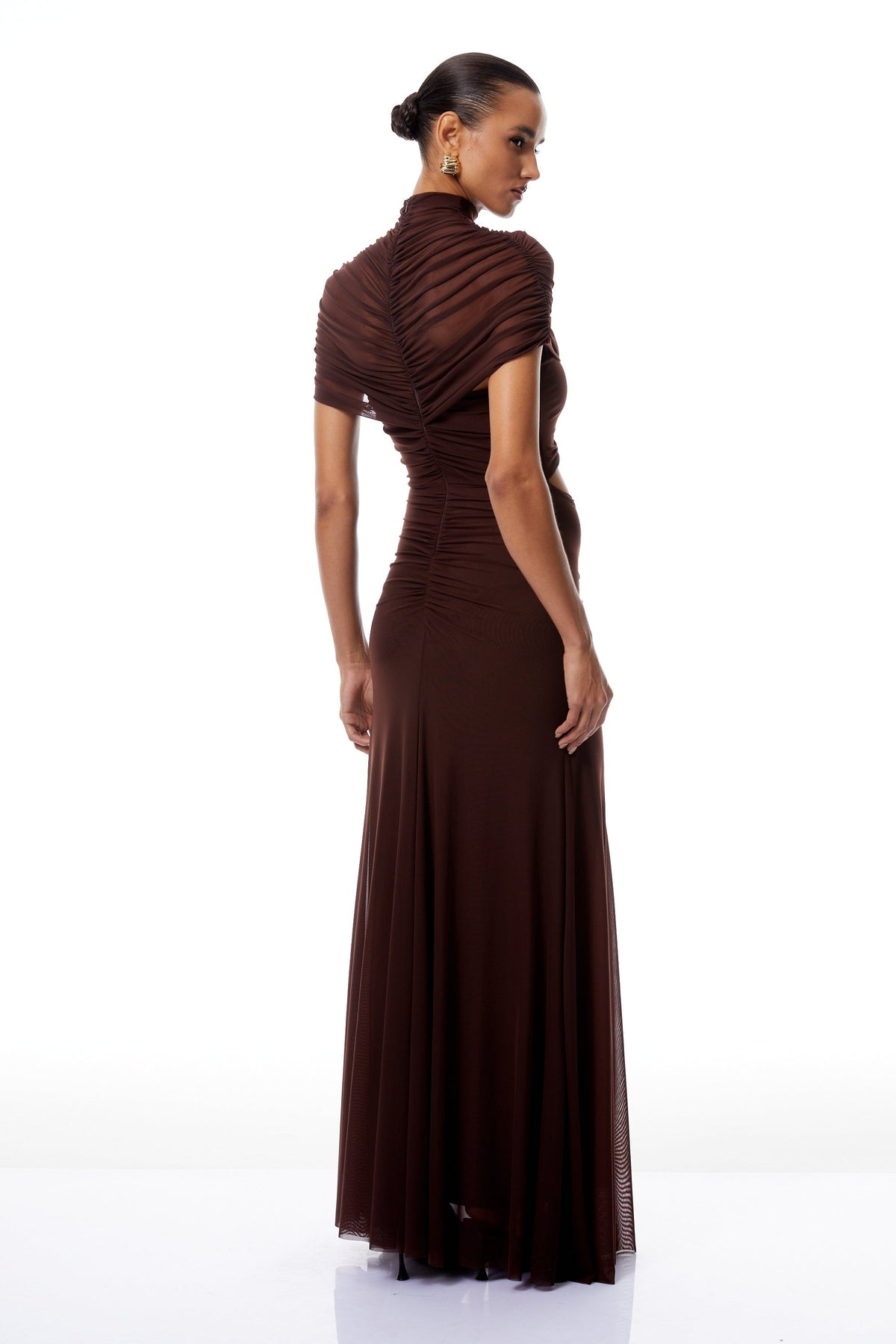 Bruna Cut-Out Ruched Mesh Maxi Dress (Final Sale)