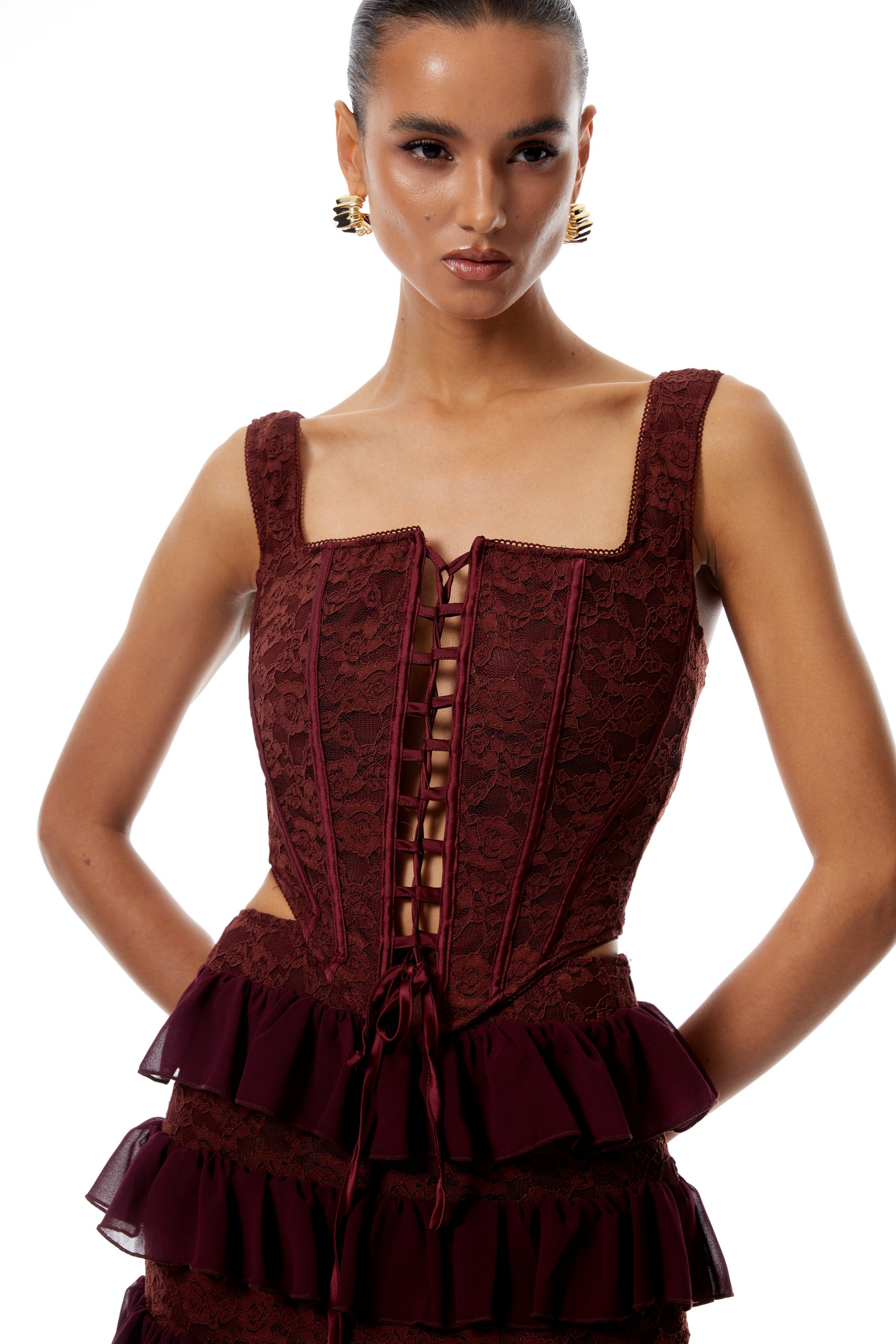 Léonie Red Floral Lace Top & Skirt Set