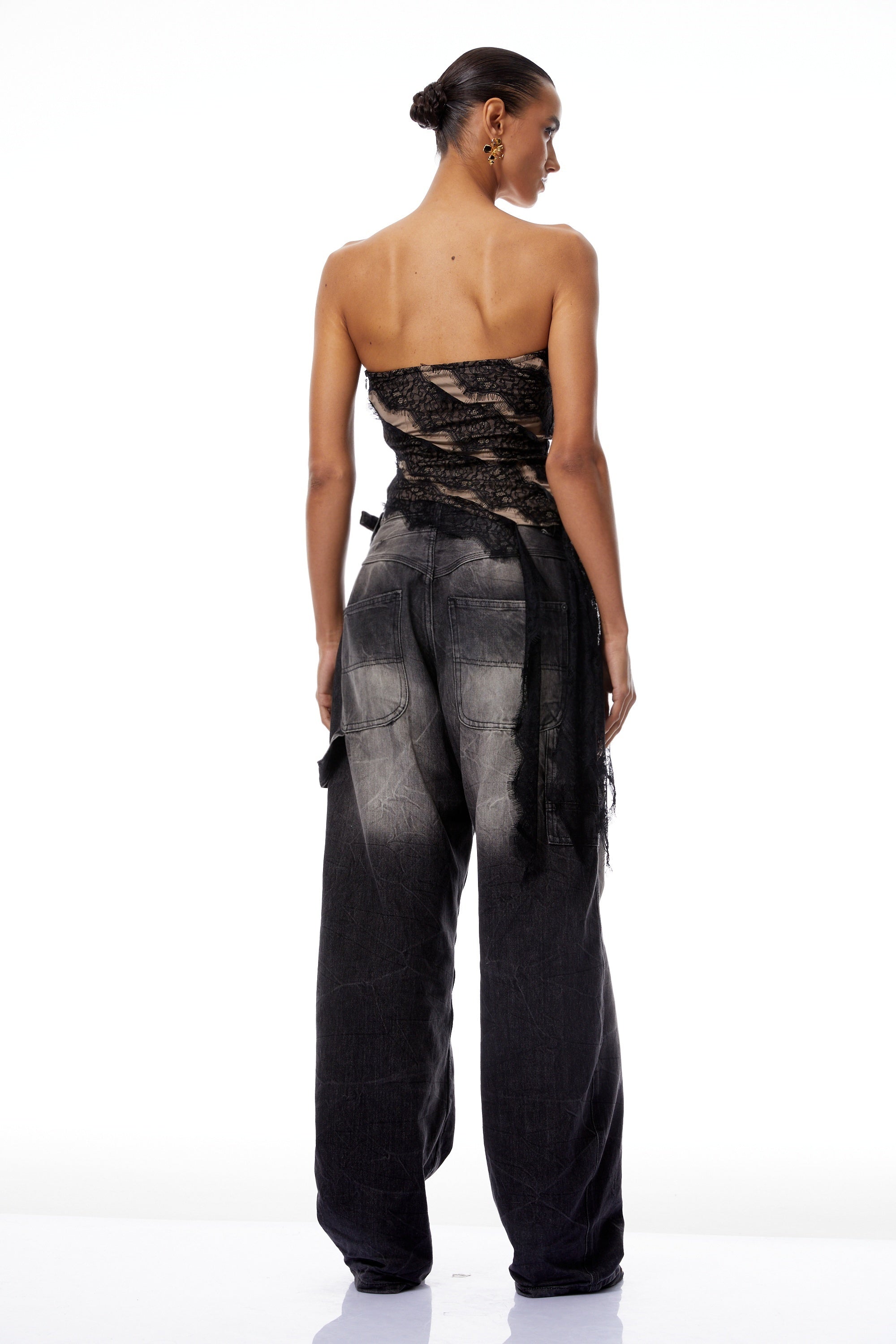 Giulia Black Lace Ribbon Panel Crop Top