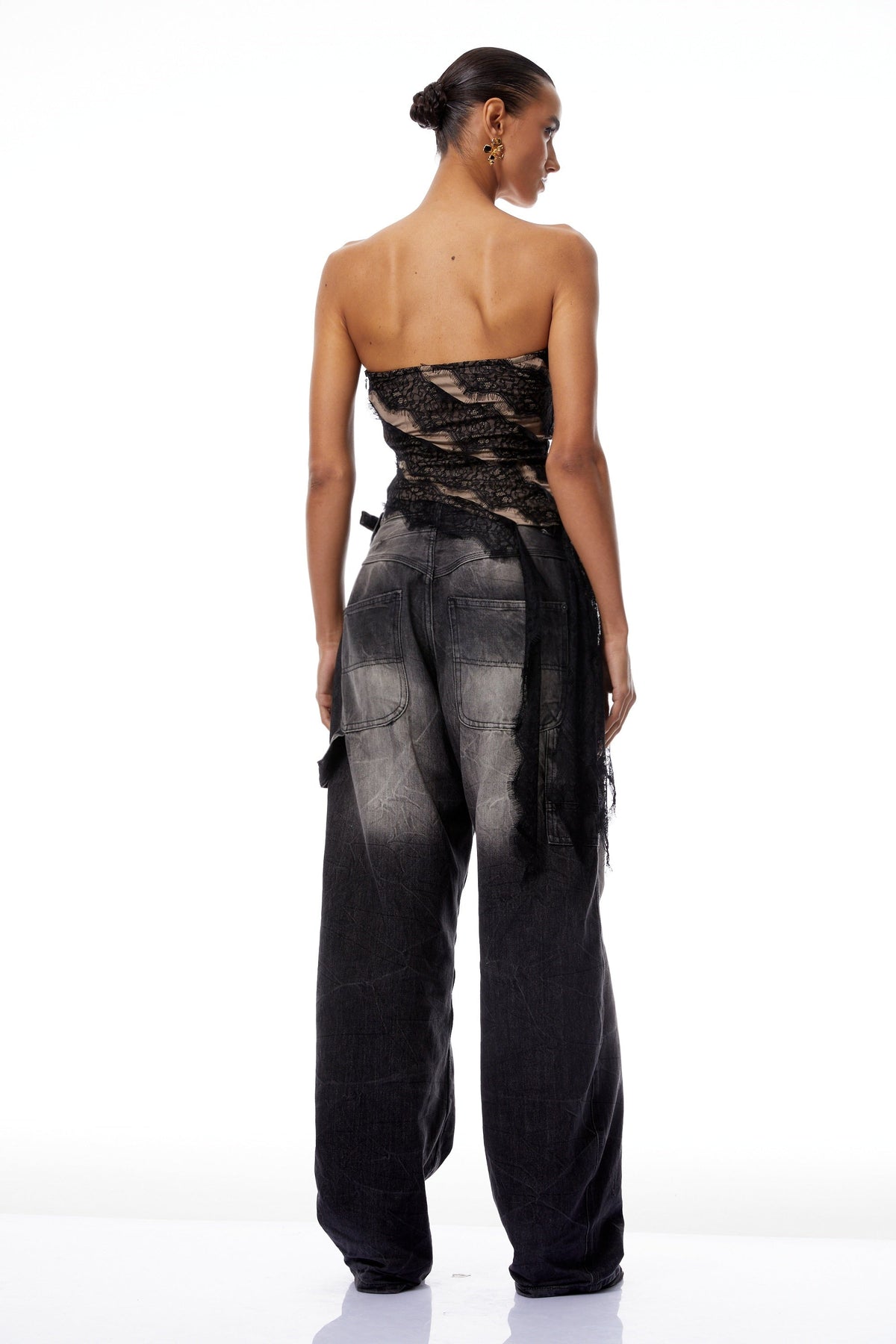 Giulia Black Lace Ribbon Panel Crop Top