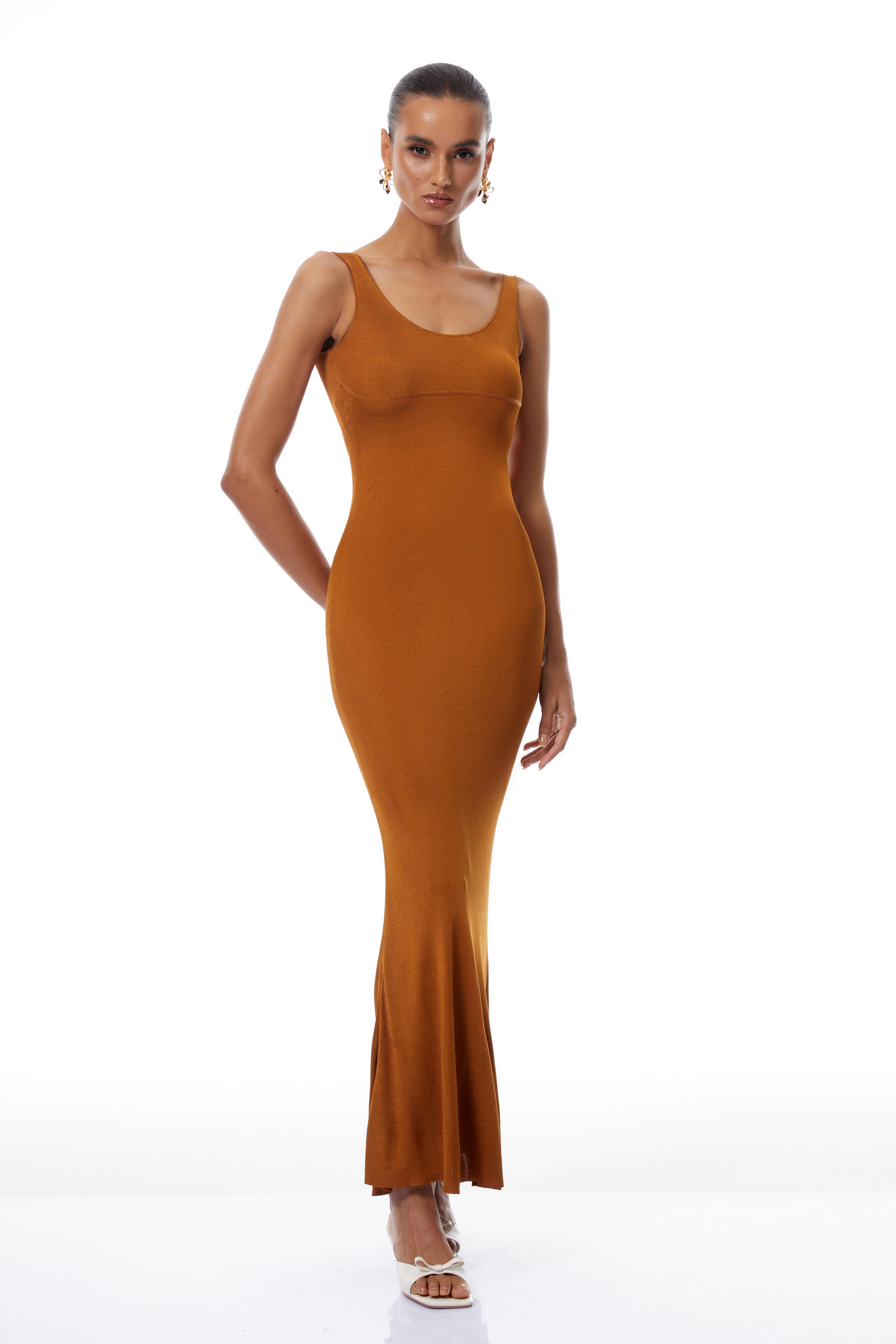 Bérénice Brown Fitted Knit Maxi Dress (Final Sale)