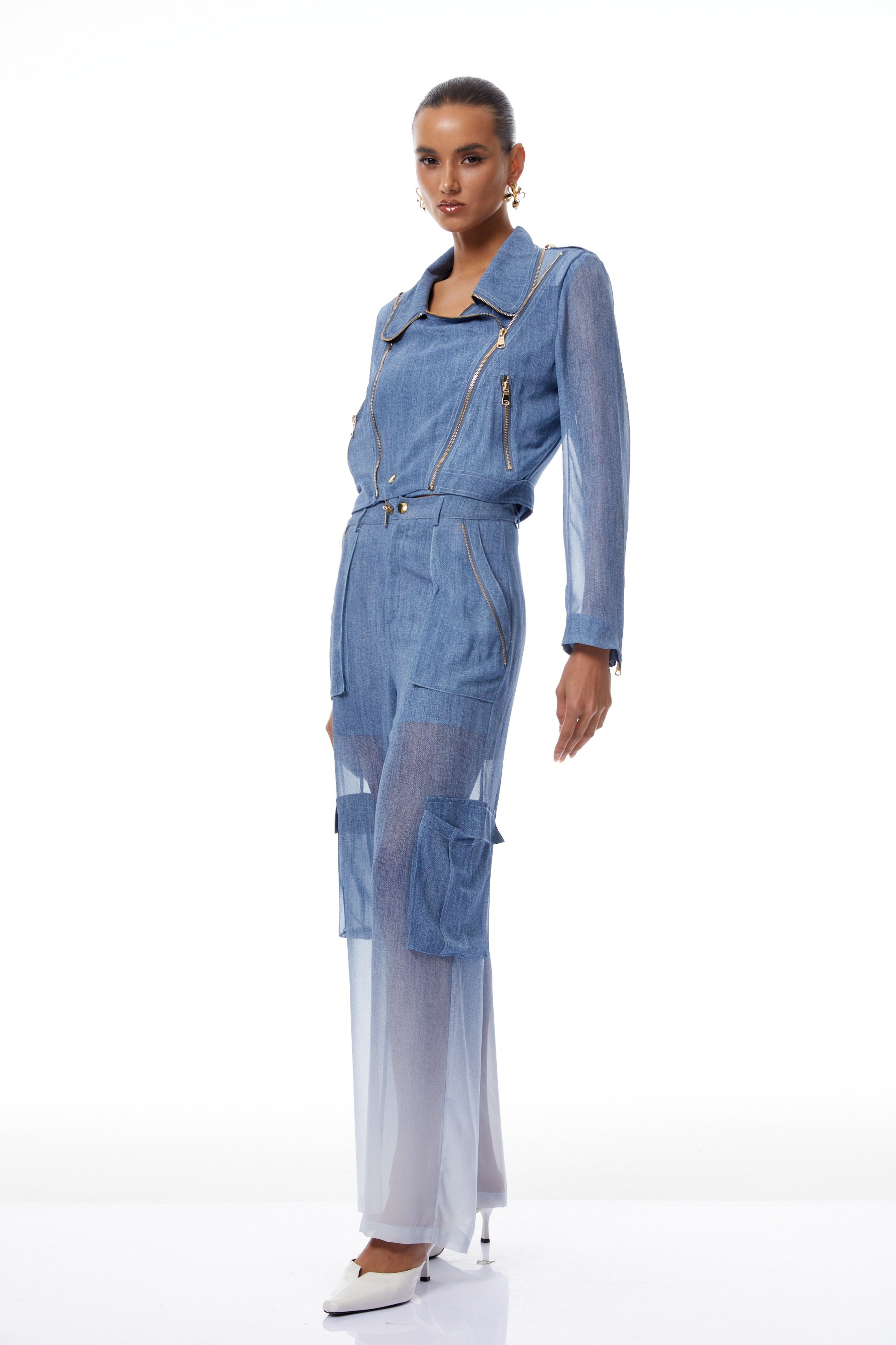 Doriane Blue Zip Detail Denim Jacket & Jeans Set