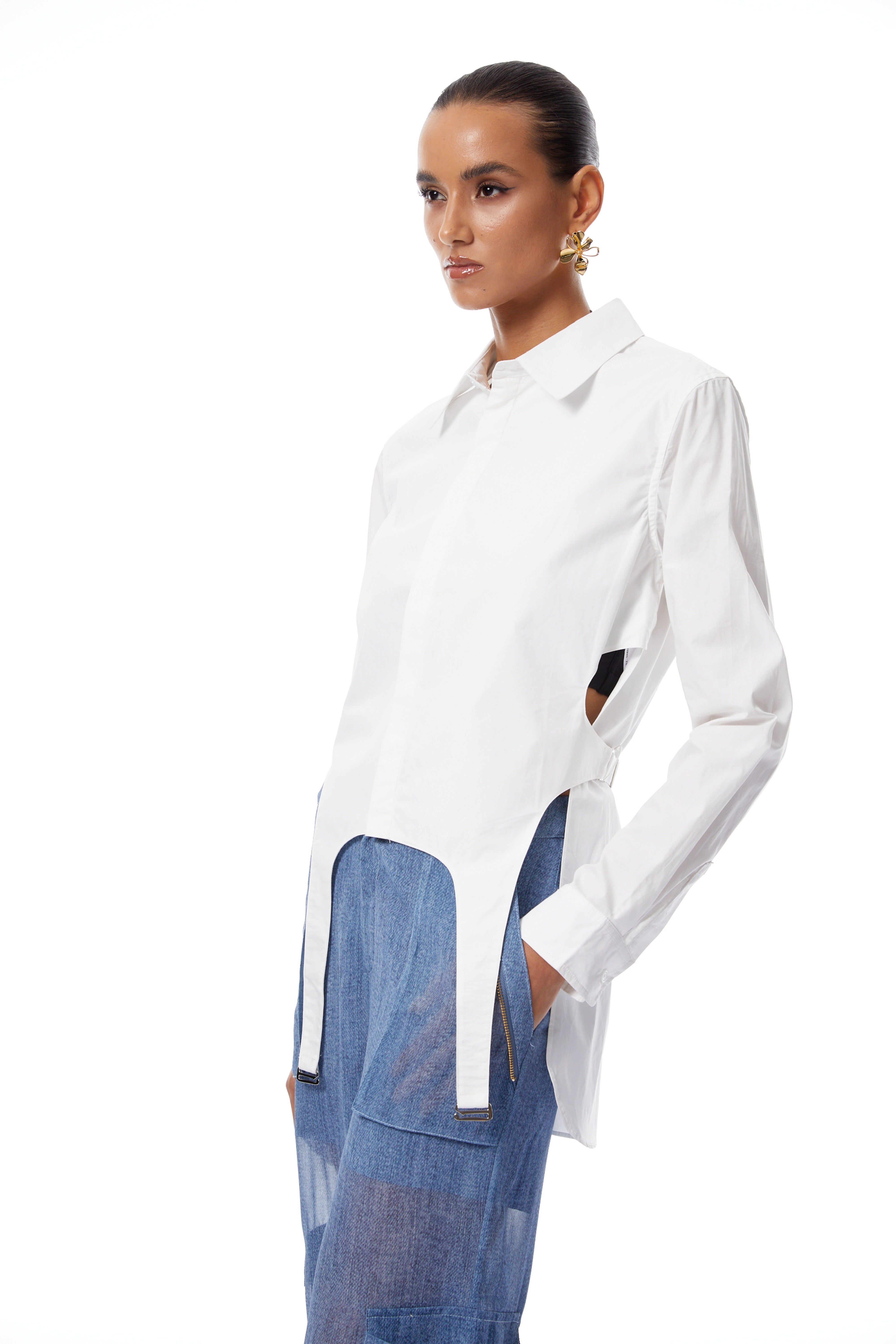 Halsey White Cut Out Asymmetrical Shirt