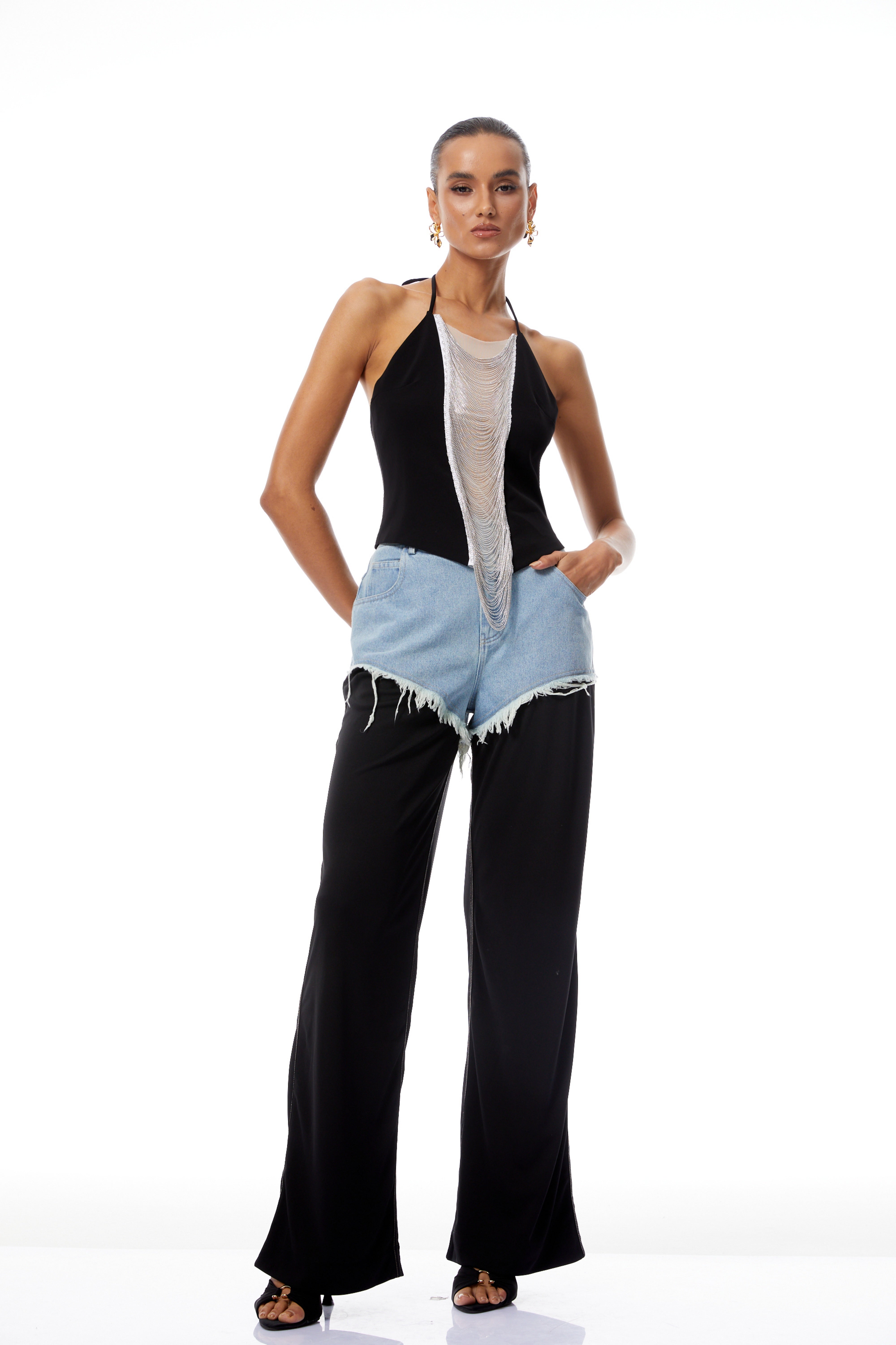 Carla Black Halterneck Fringed Crop Top