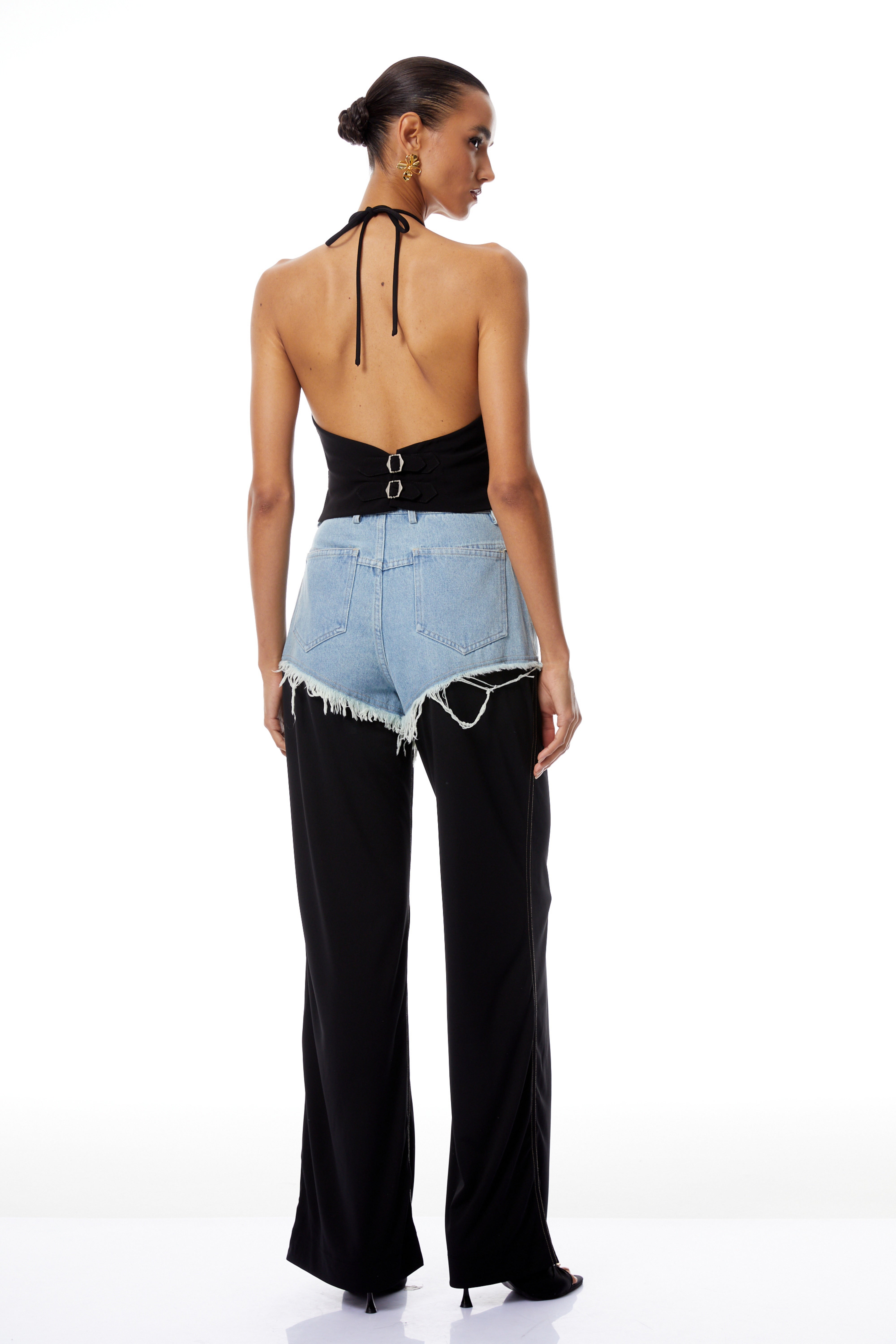 Carla Black Halterneck Fringed Crop Top