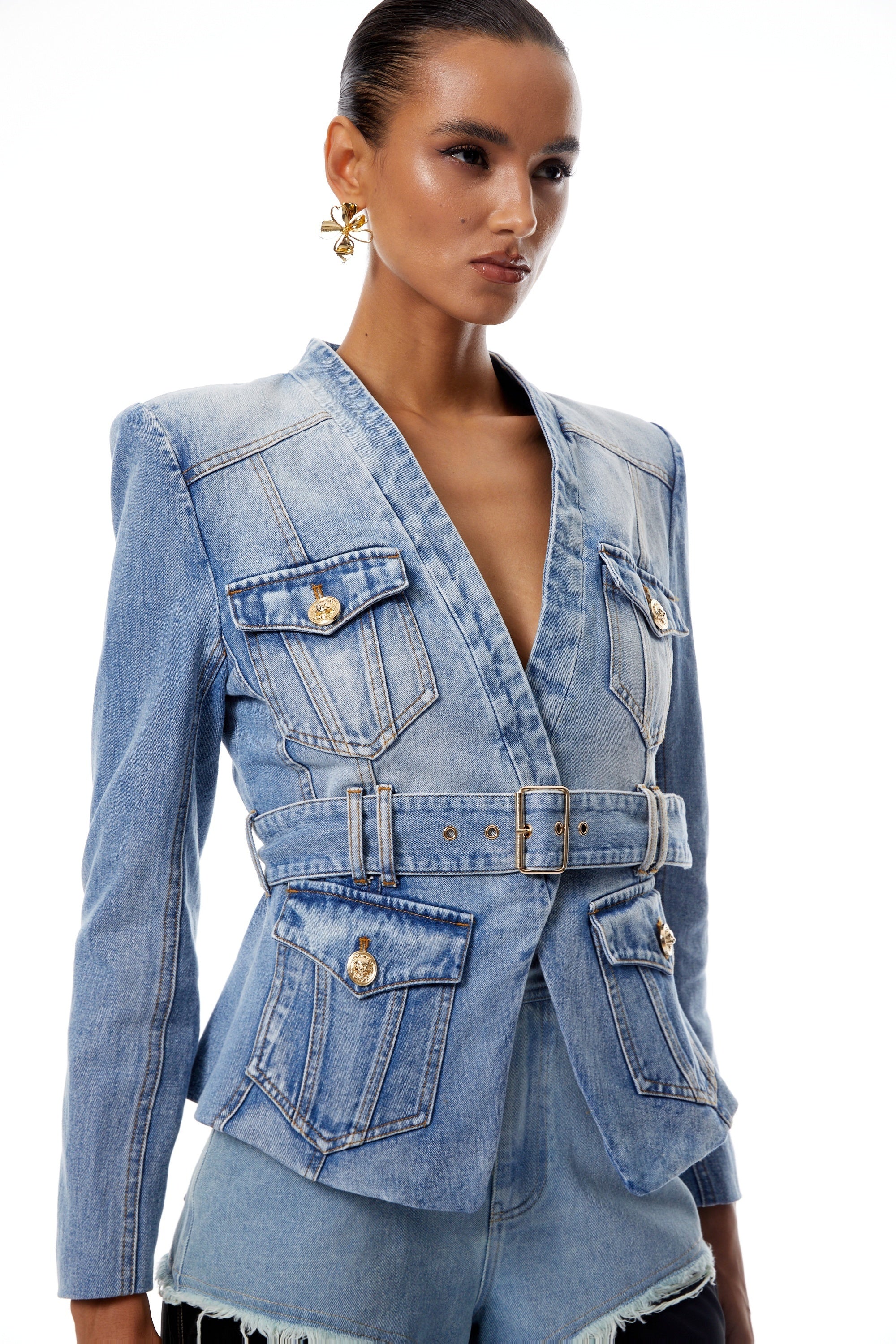Edda Light Blue Belted Denim Jacket