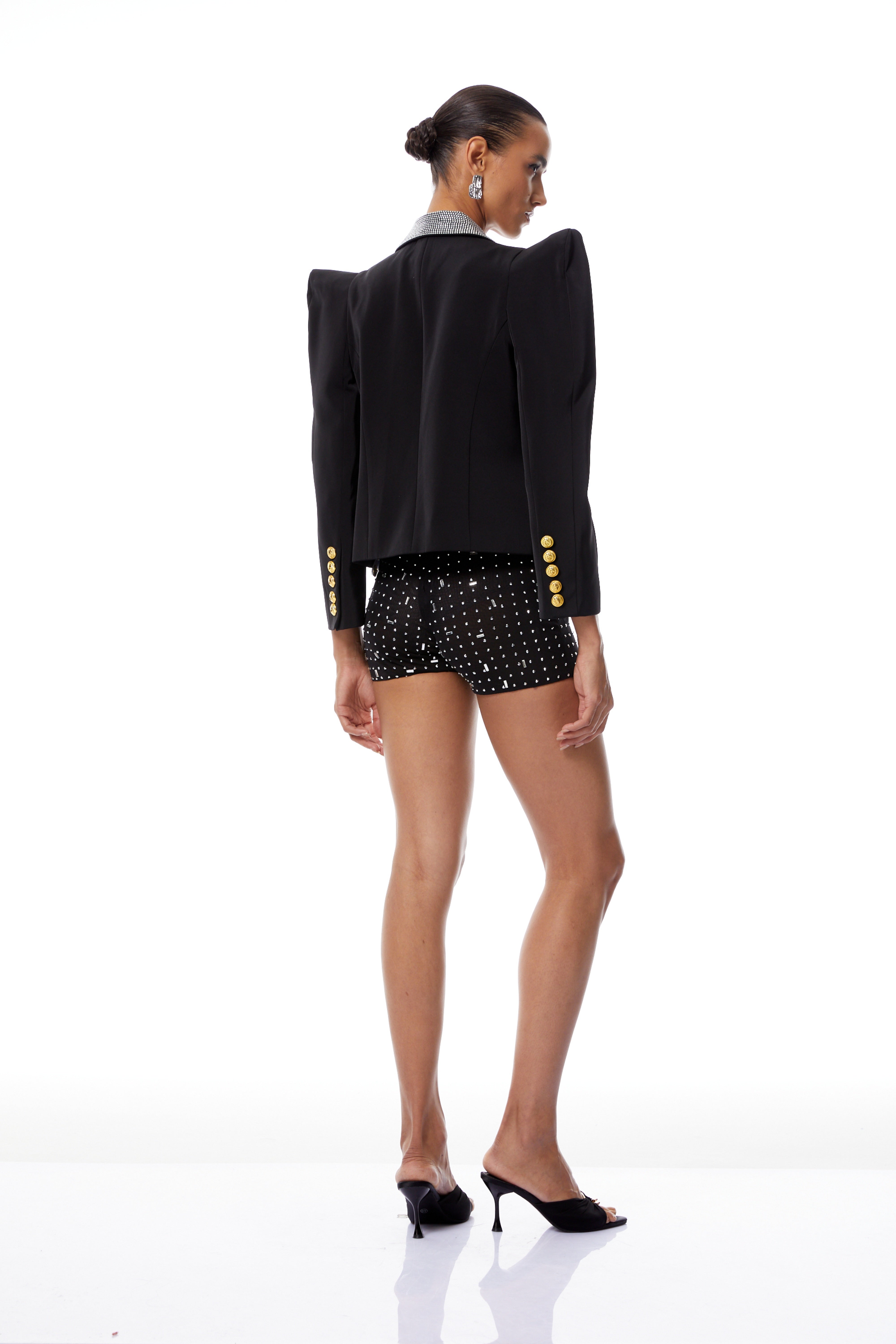 Annamaria Black Rhinestone Lapel Short Blazer
