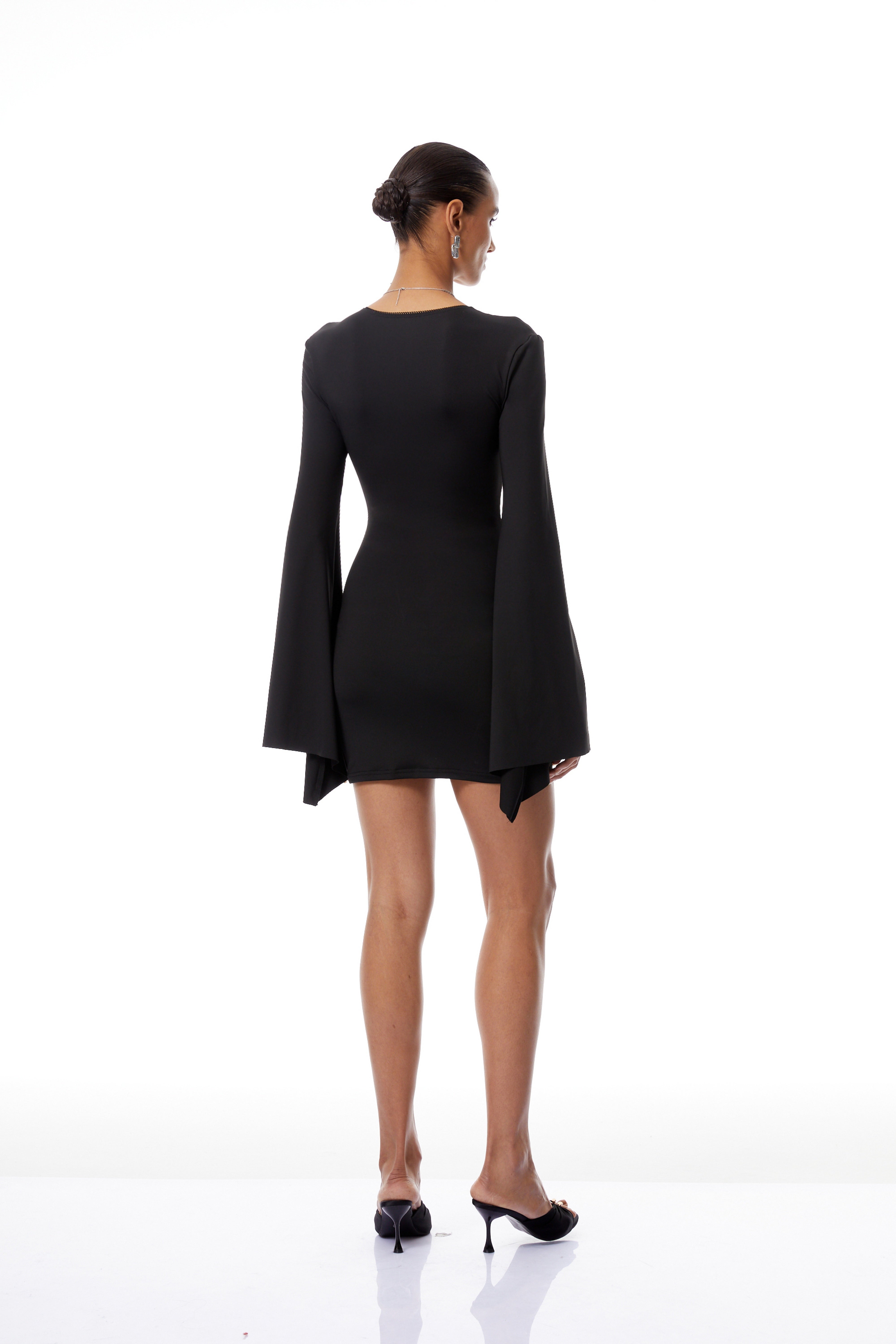 Kinsley Black Bell Sleeve Lace Up Mini Dress