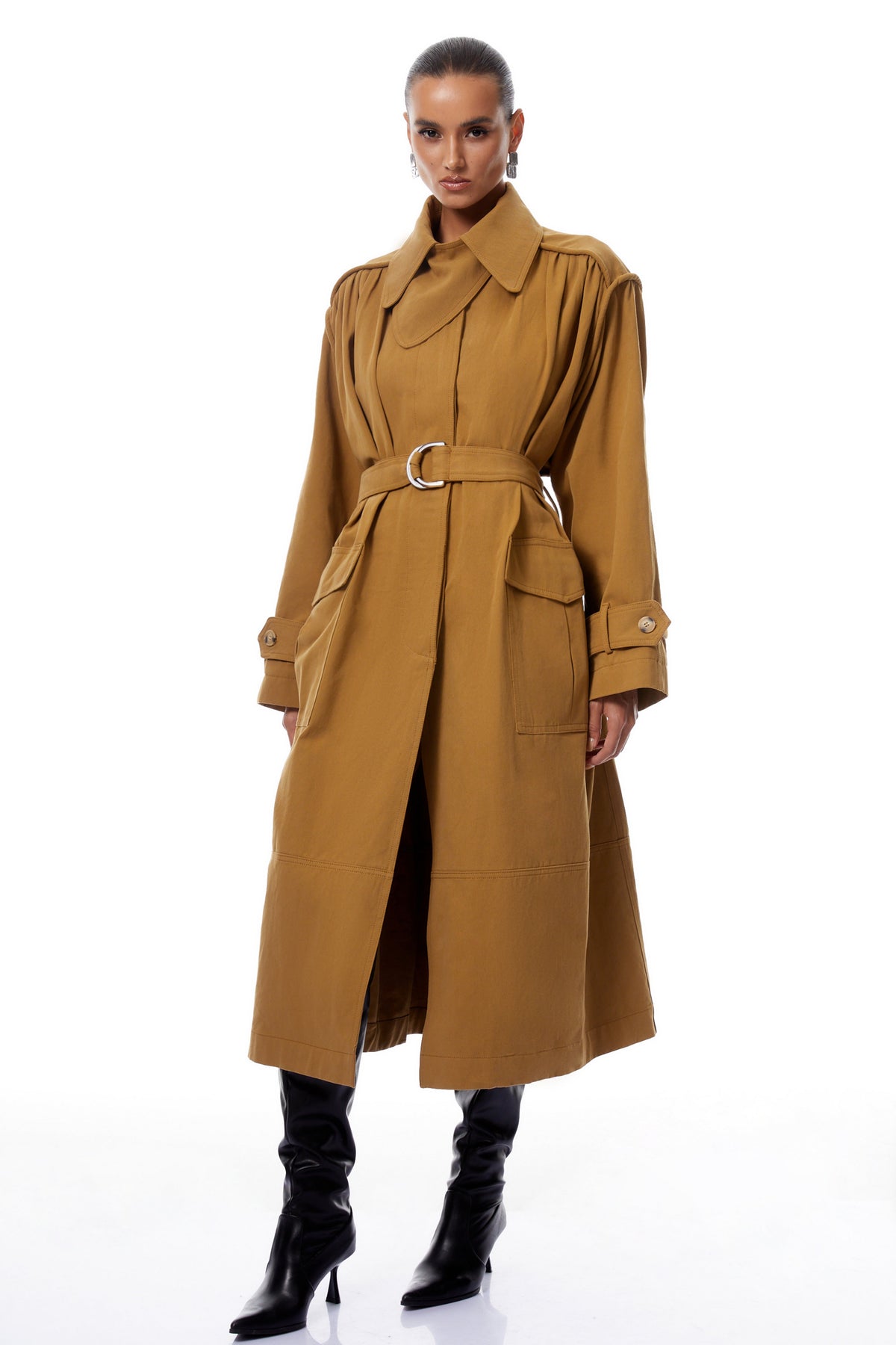 Daniela Ginger Belted Long Trench Coat