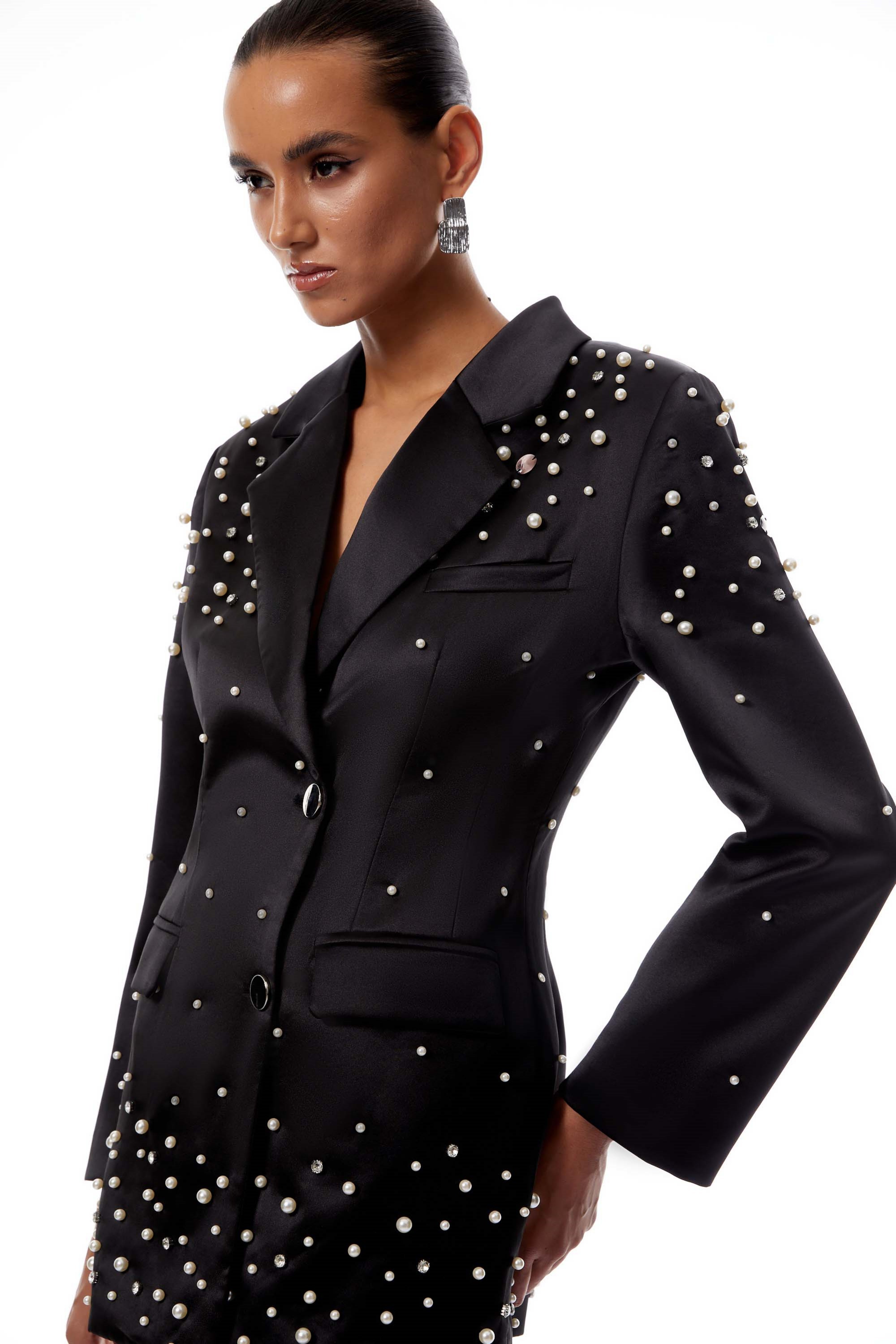 Teresa Black Embellished Satin Blazer