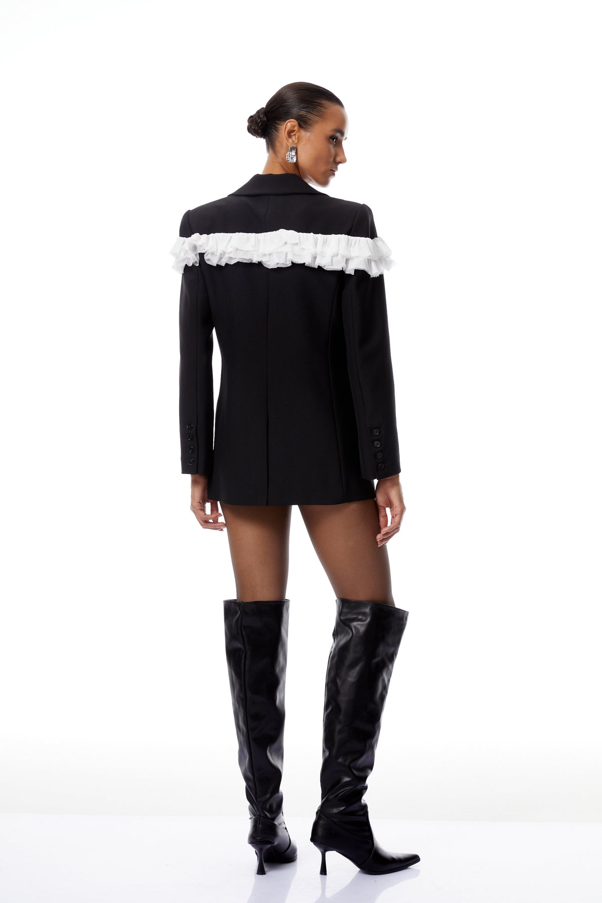 Violette Black Ruffled Mesh Panel Blazer (Final Sale)