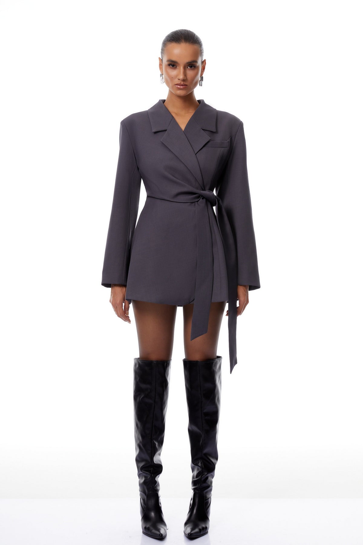 Evelyn Grey Wrap Mini Blazer Dress