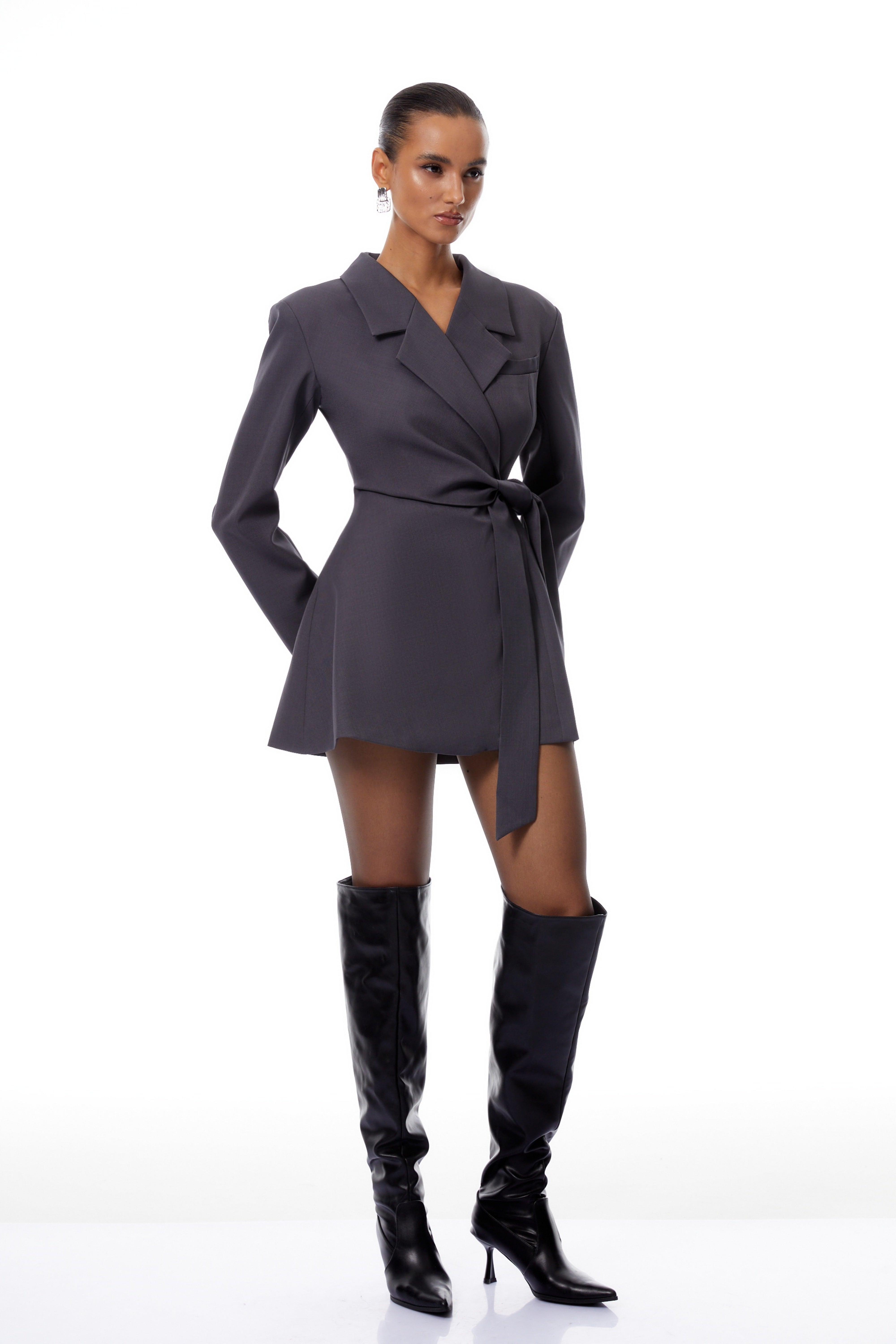 Evelyn Grey Wrap Mini Blazer Dress