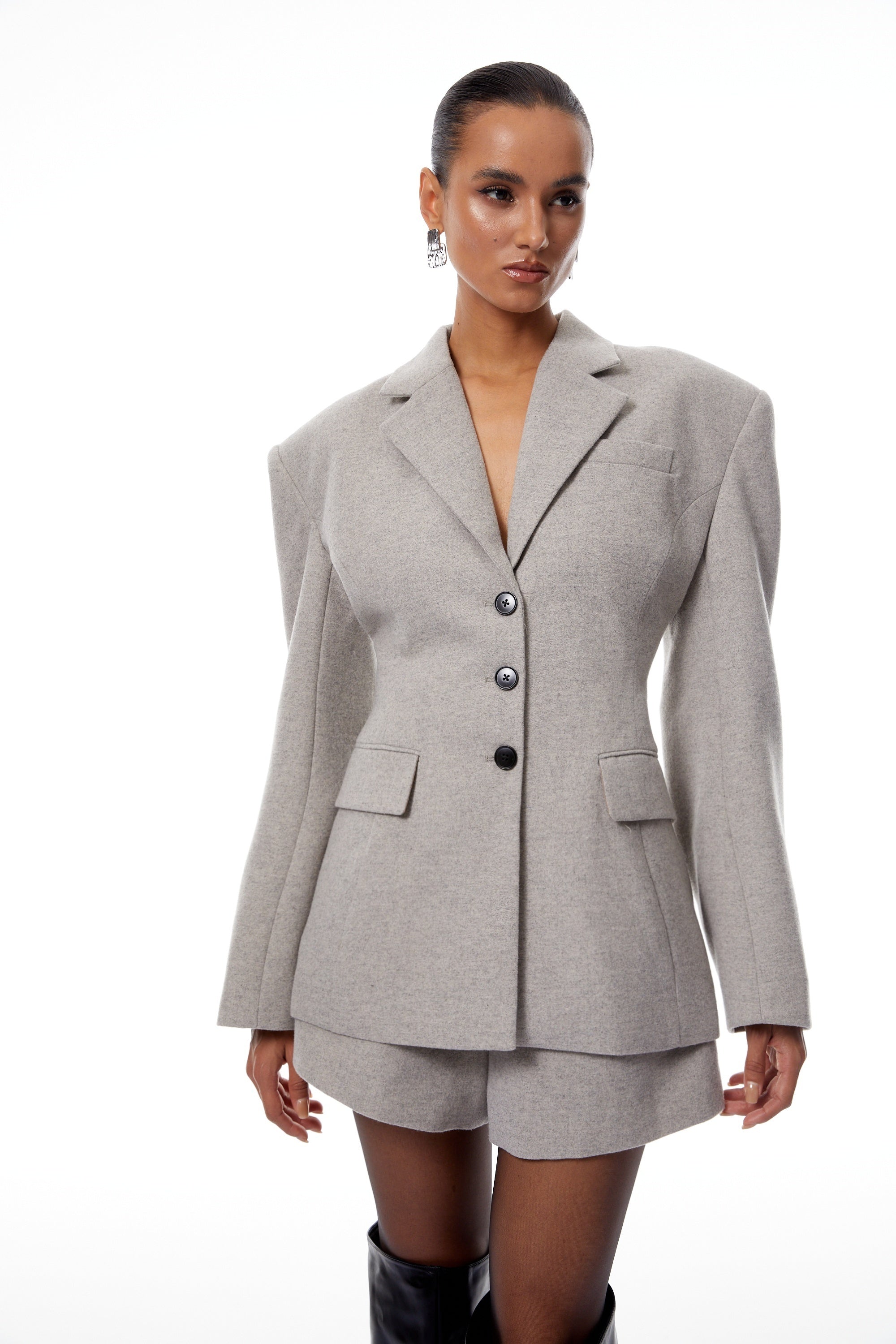 Amandine Grey Tweed Blazer & Shorts Set