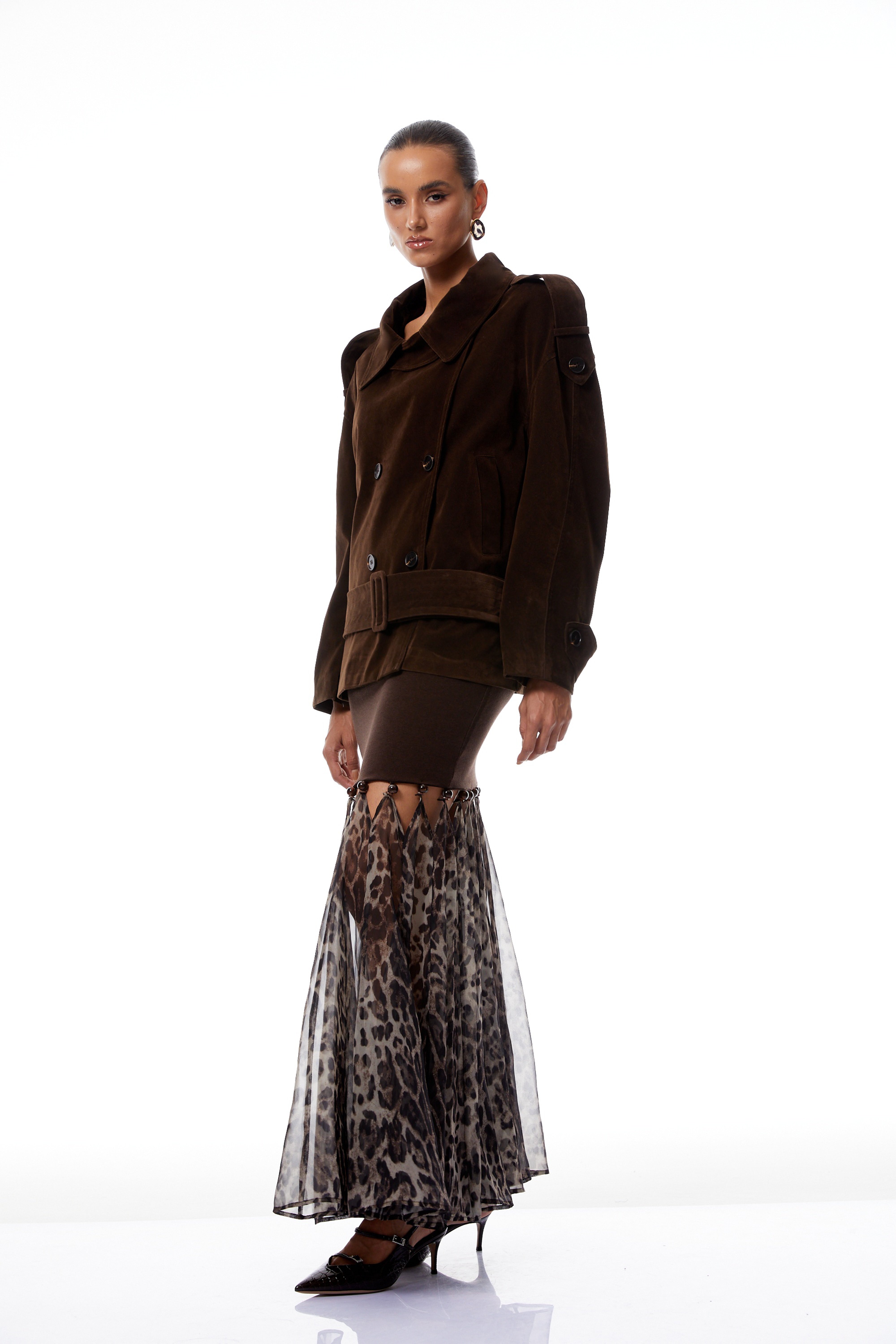 Francesca Brown Double-Breasted Suede Trench Coat