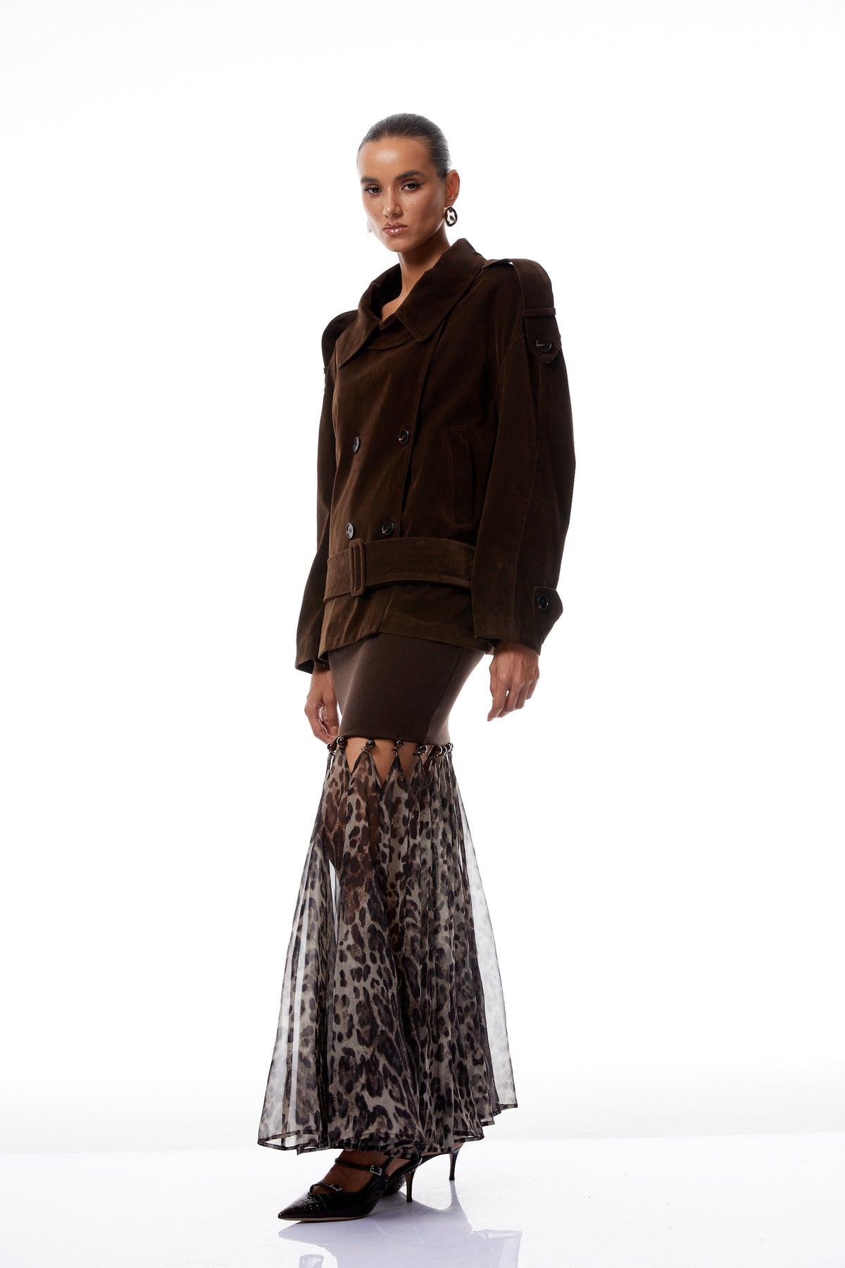 Francesca Brown Double-Breasted Suede Trench Coat