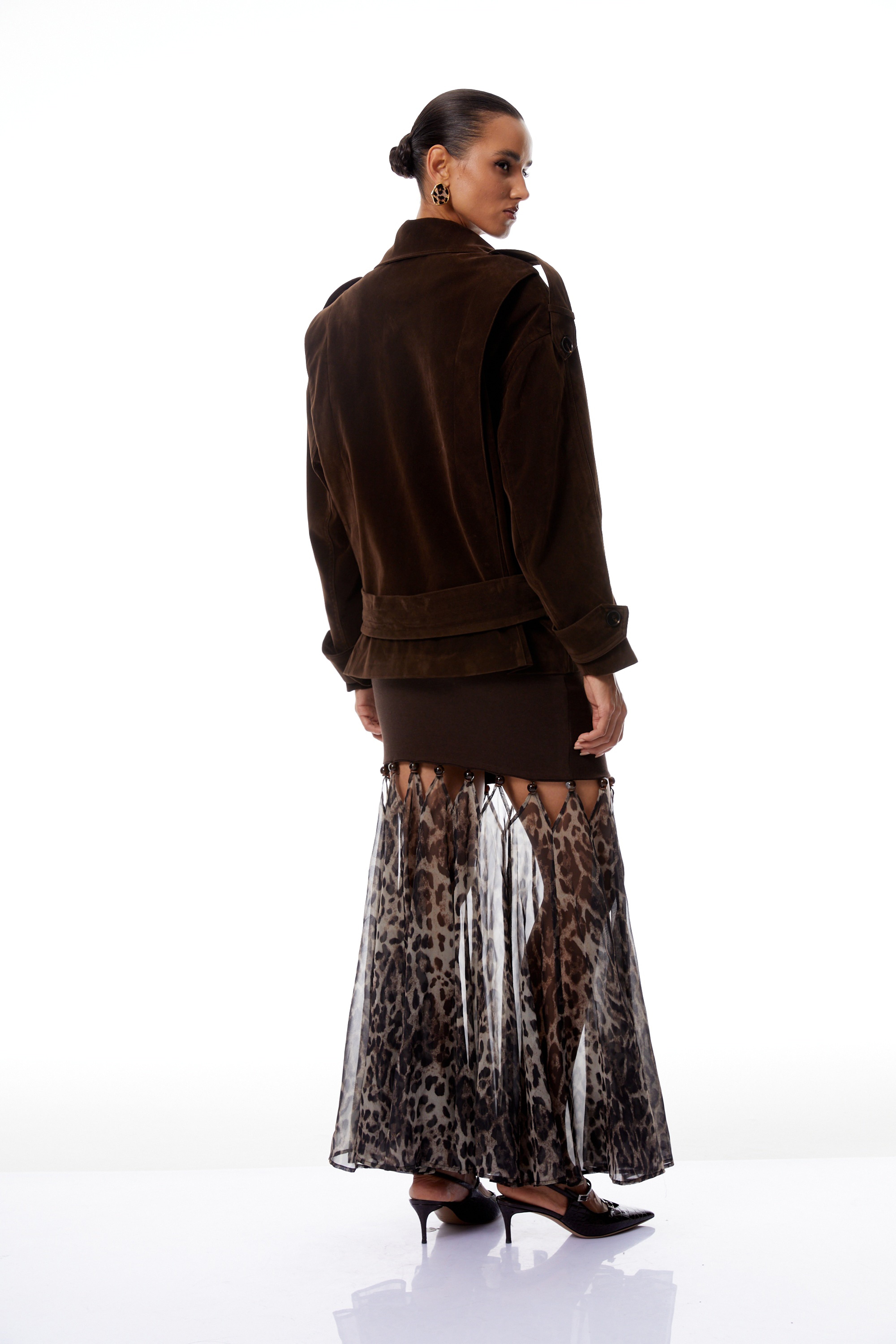 Francesca Brown Double-Breasted Suede Trench Coat