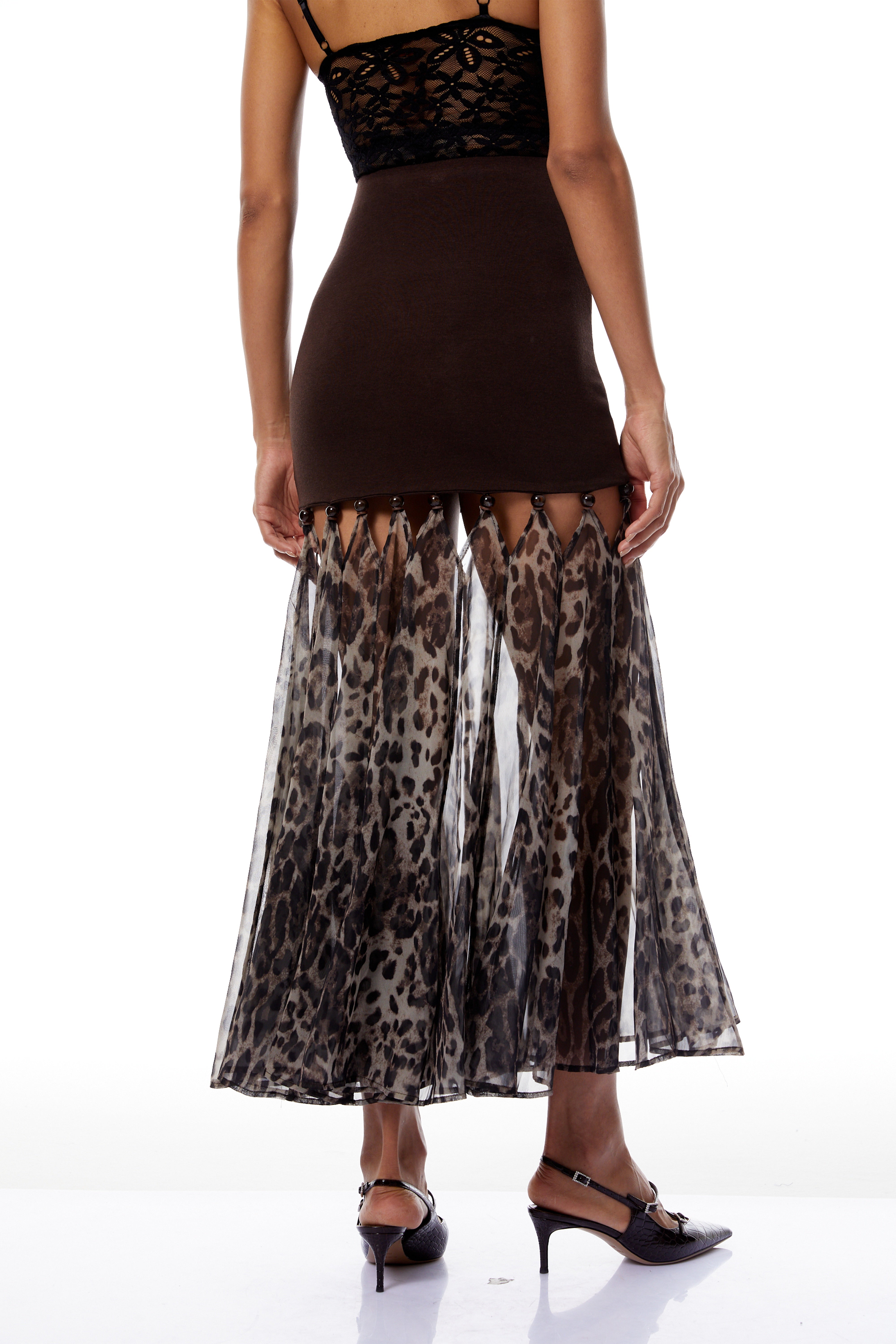 Gisèle Brown Leopard Print Chiffon Panel Skirt