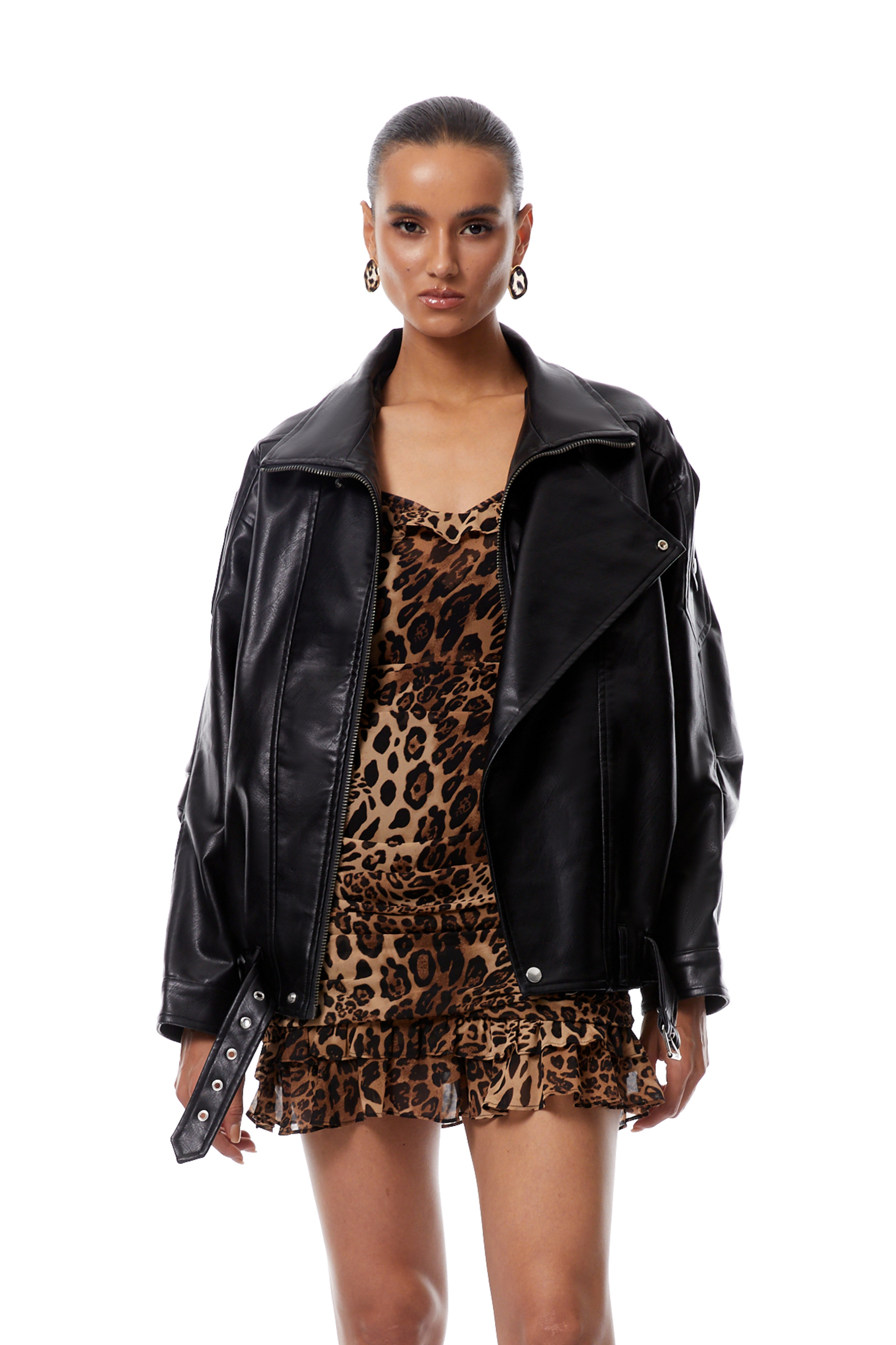 Antonella Black Belted Leather Jacket