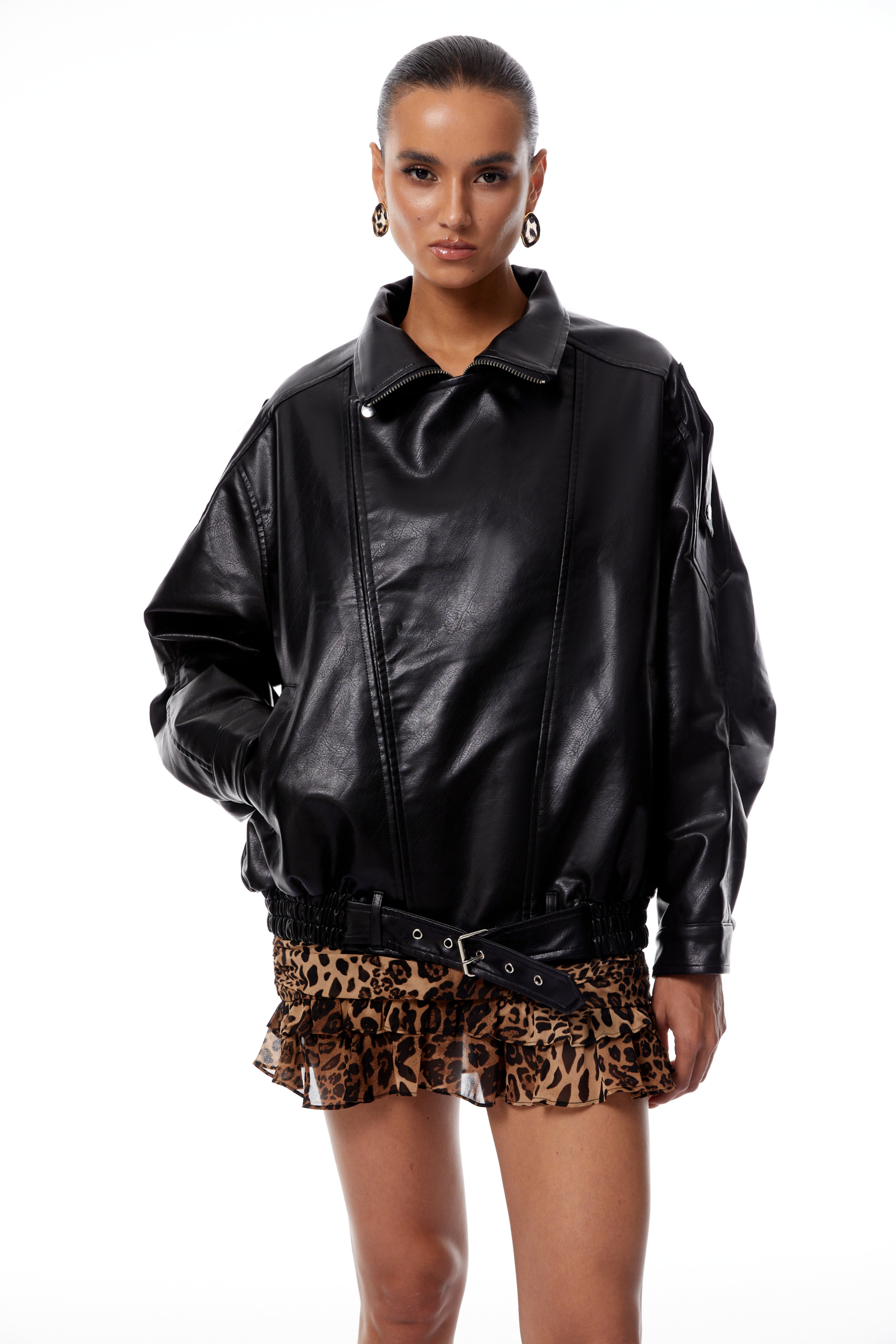 Antonella Black Belted Leather Jacket