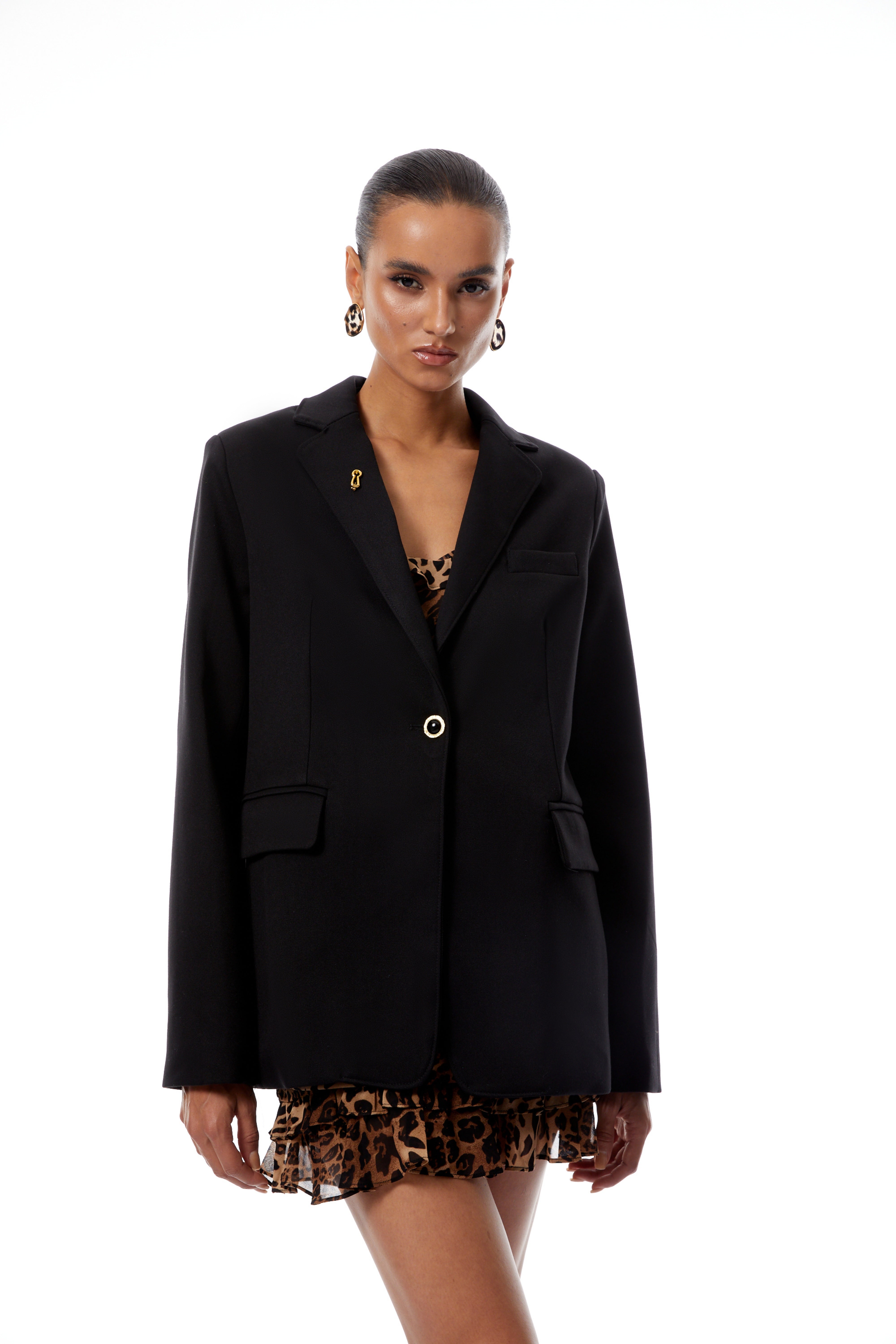 Zita Black Single-Breasted Oversized Blazer