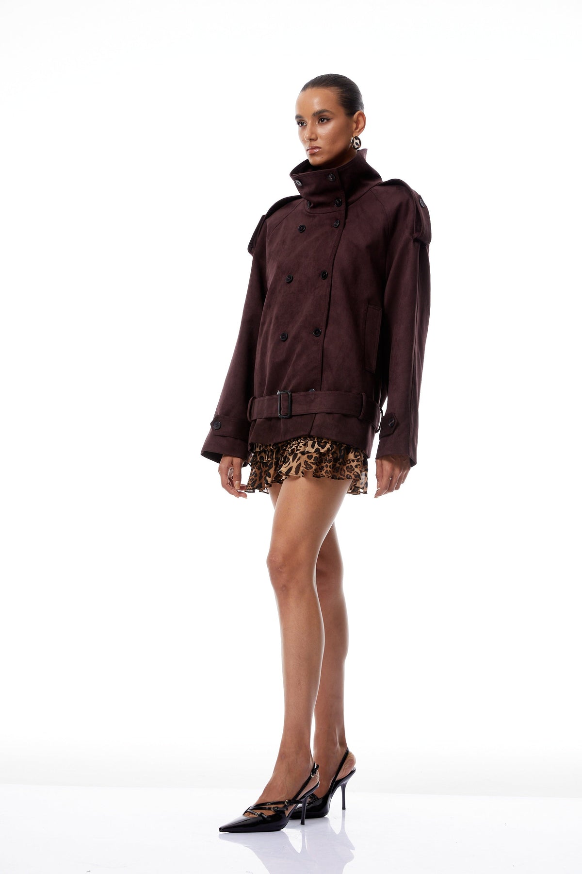Flavia Burgundy Belted Suede Trench Coat (Final Sale)