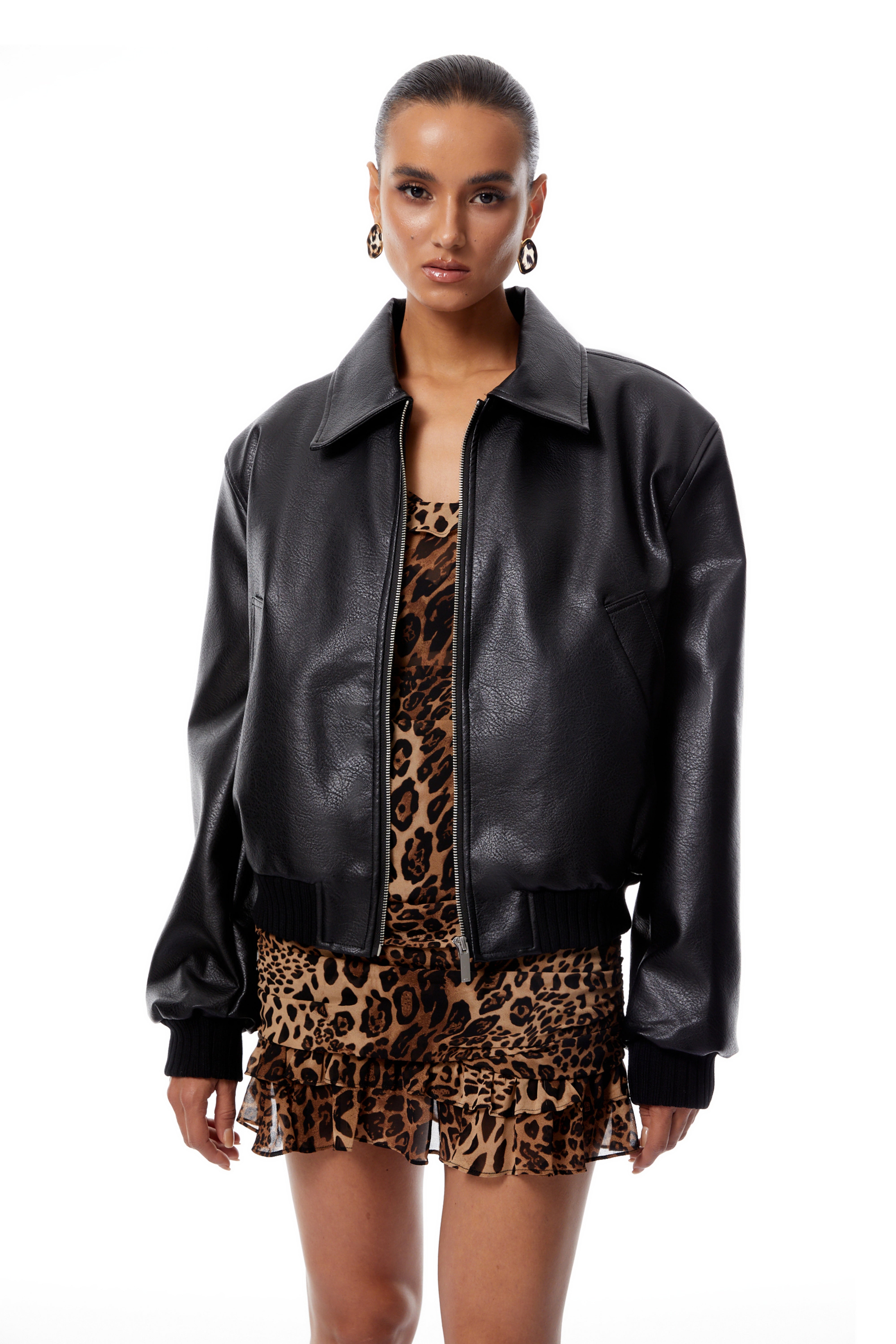 Harbor Black Pebbled Leather Bomber Jacket