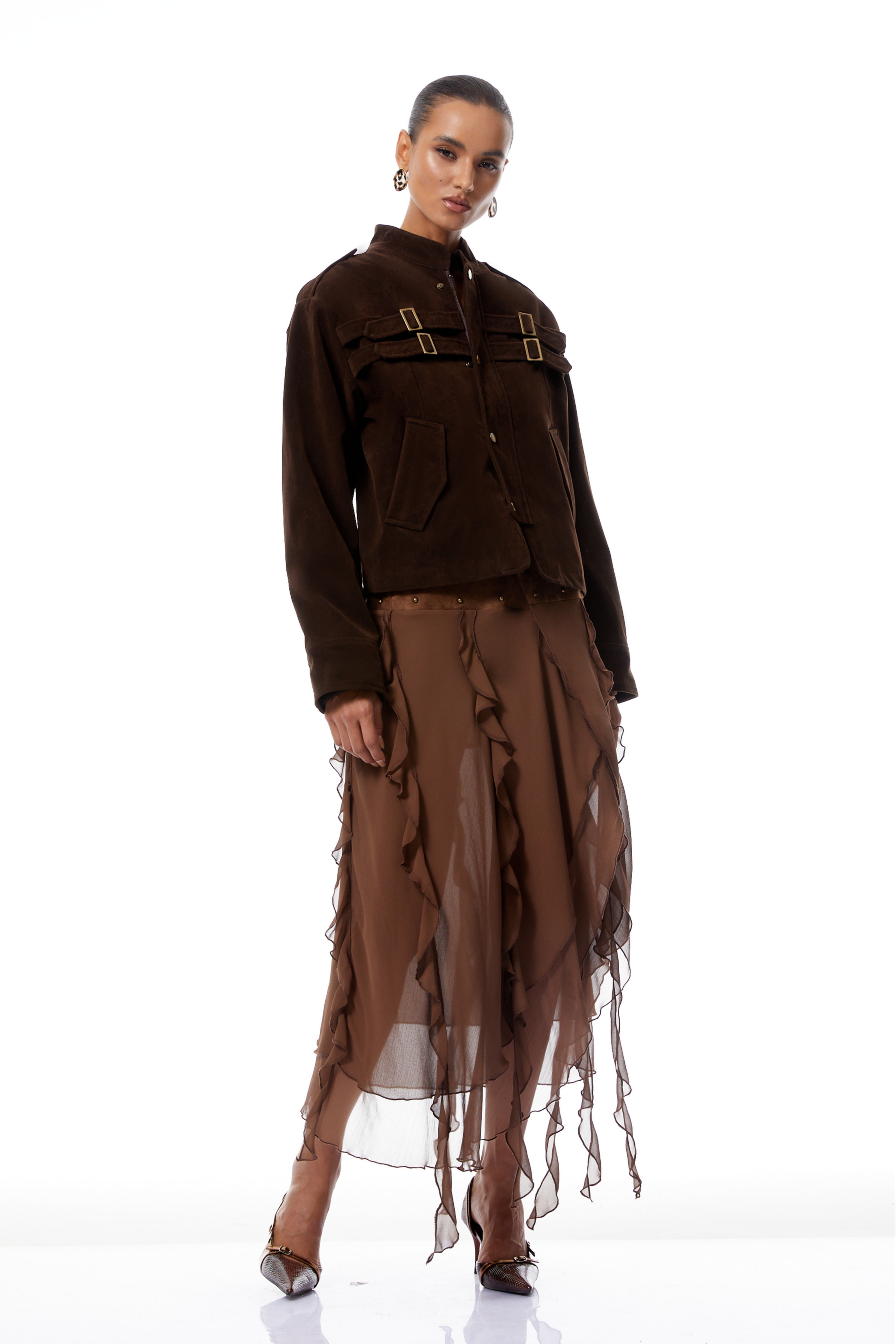 Madeline Brown Buckle Detail Suede Jacket