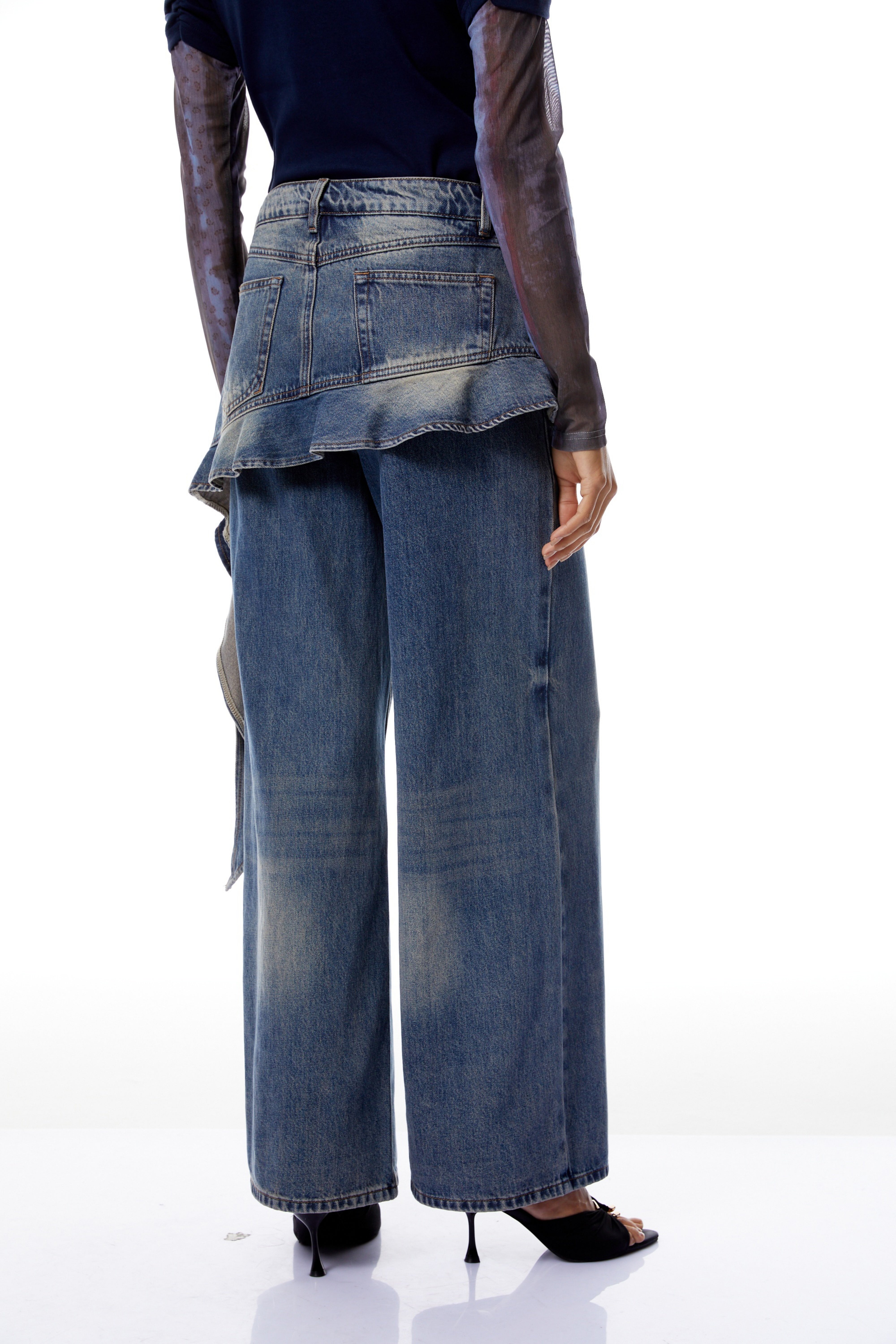 Zsófia Blue Ruffled Ribbon Detail Denim Jeans